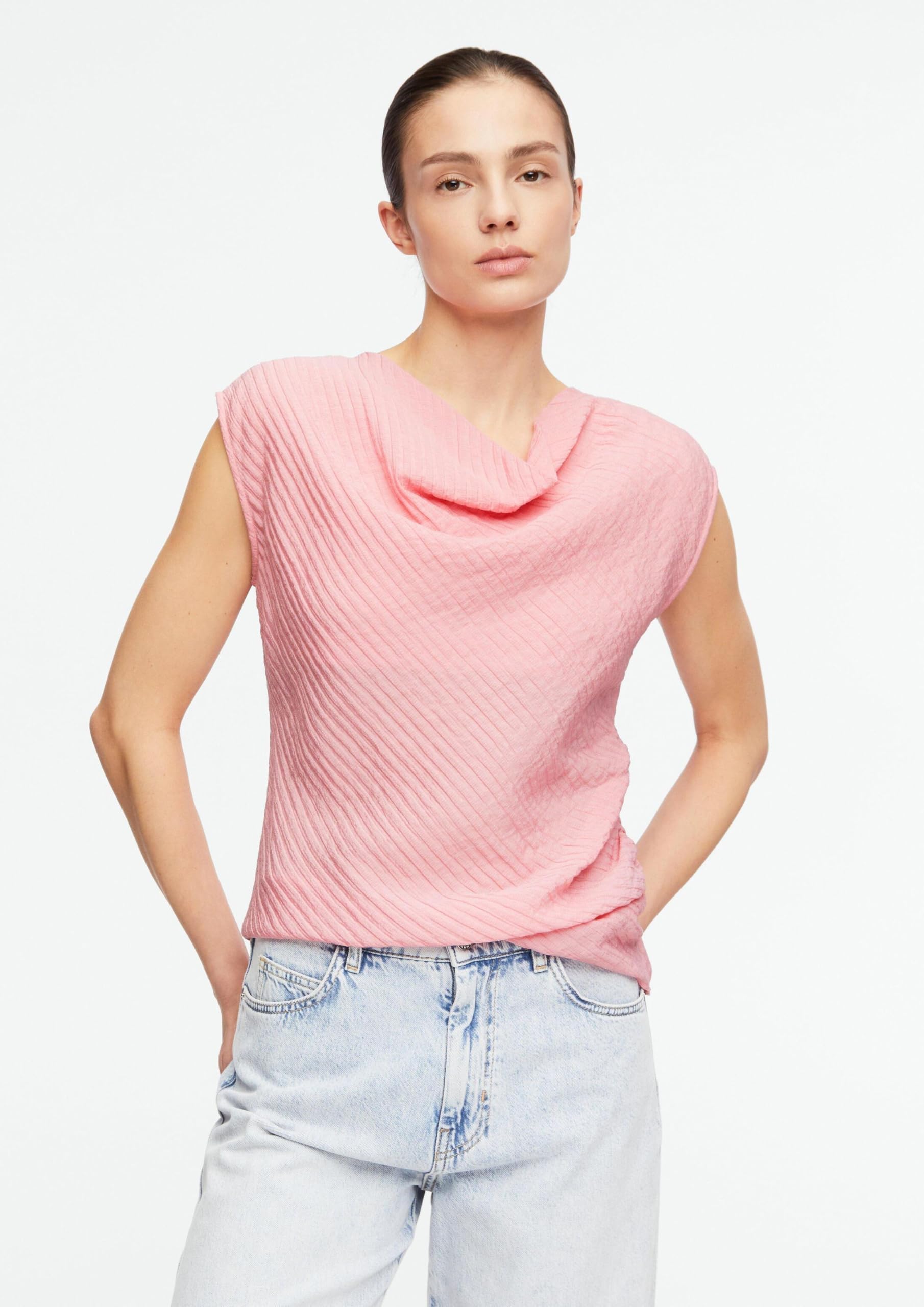 comma-blouses-seersucker-raffung-wasserfall-bluse-rosa-kurzarm image 6