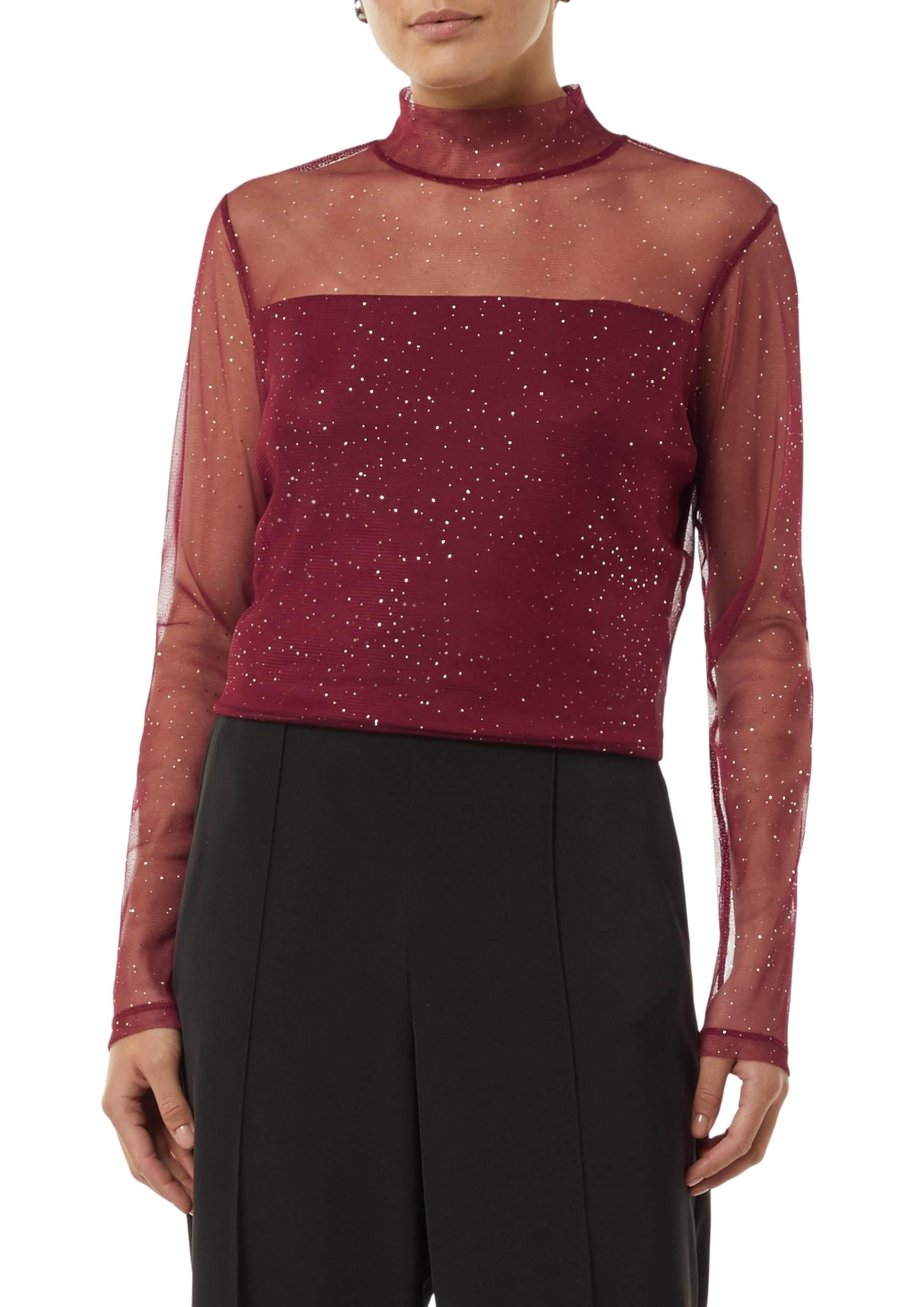comma-mesh-longsleeve-mit-glitzer-top-bordeaux image 8