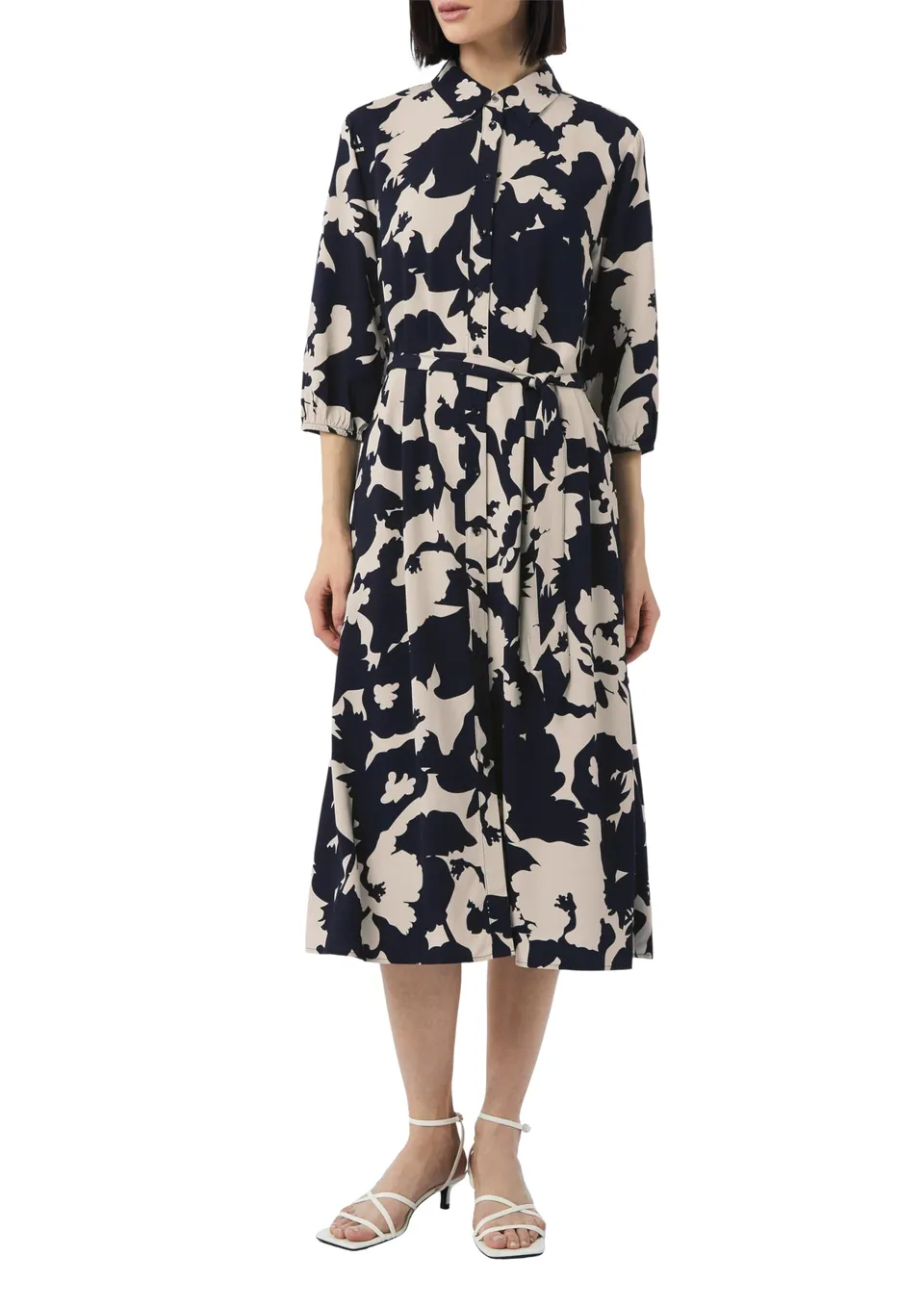 comma-hemdblusenkleid-midi-mit-bindeg-rtel-midikleid image 1