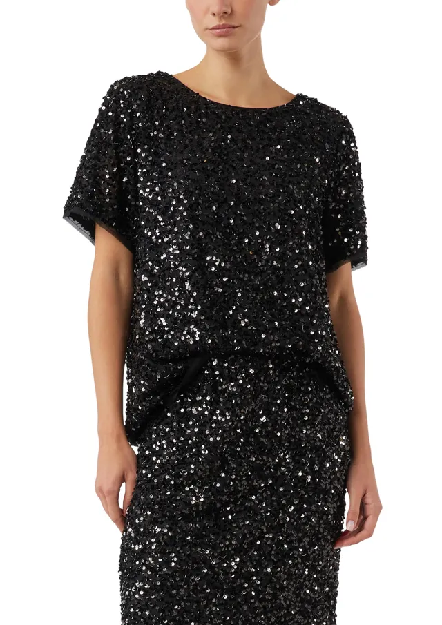 comma-blusenshirt-pailletten-kurzarm-anthrazit image 1