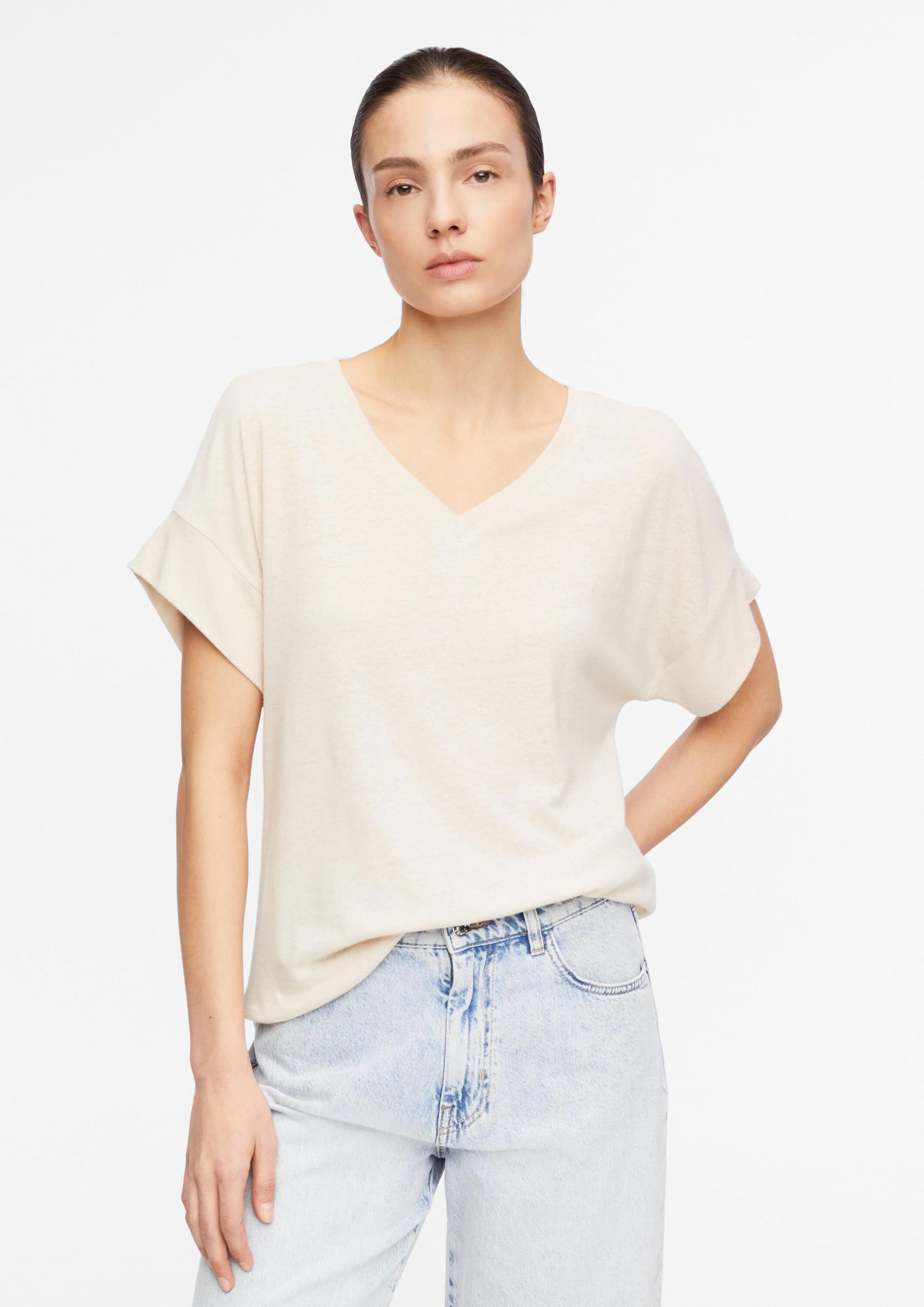 comma-t-shirt-leinenmix-v-ausschnitt-creme image 6