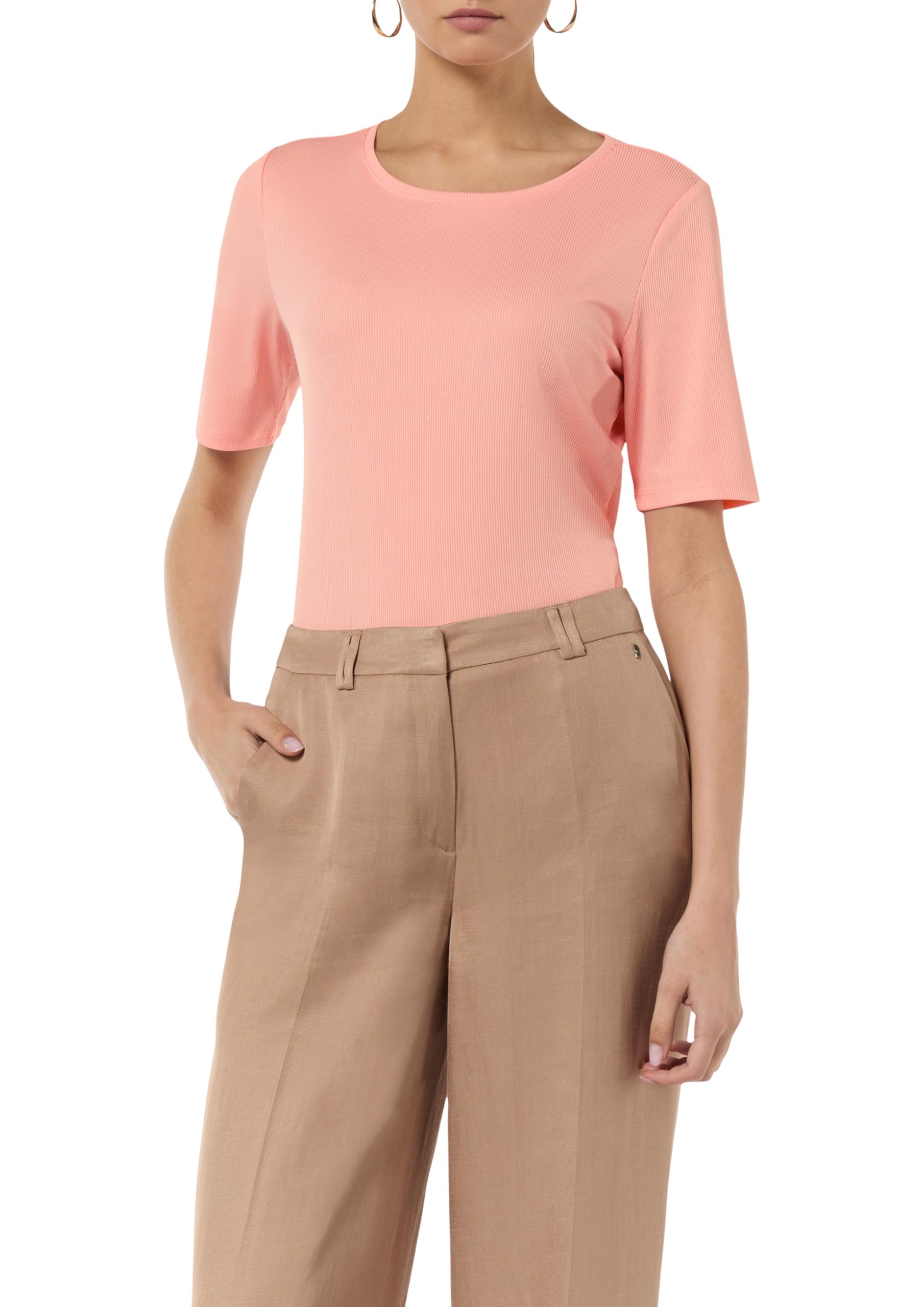 comma-geripptes-t-shirt-rundhals-top-pink image 7