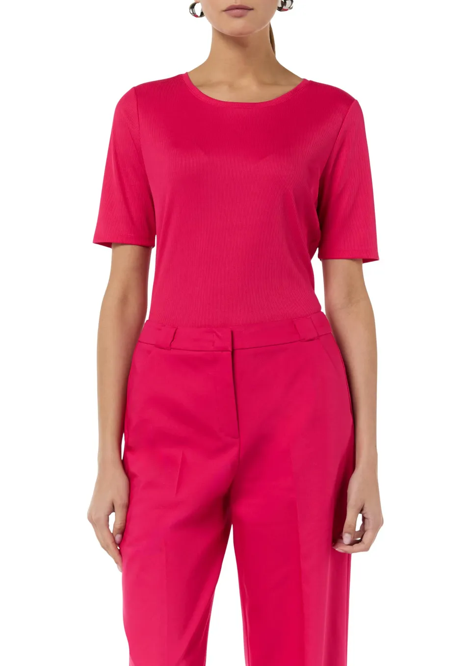 comma-geripptes-t-shirt-rundhals-top-pink image 1