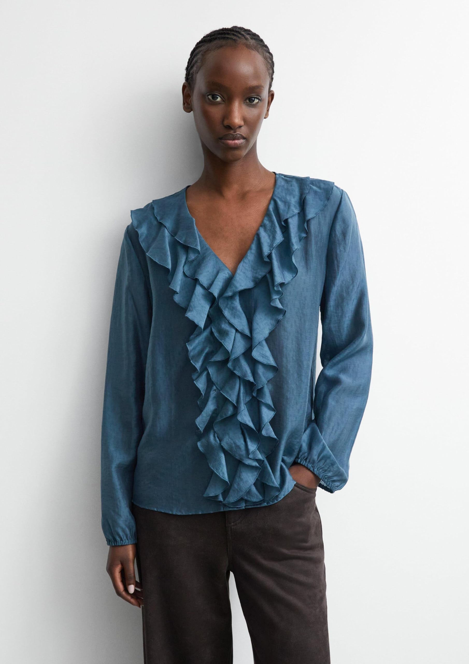 comma-bluse-jacquard-damen-gr-44-v-ausschnitt-langarm-petrol image 6