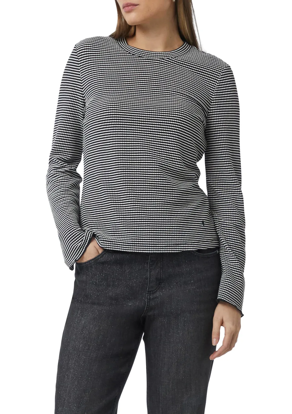 comma-langarmshirt-strukturstreifen-damen-shirt-schwarz-44 image 1