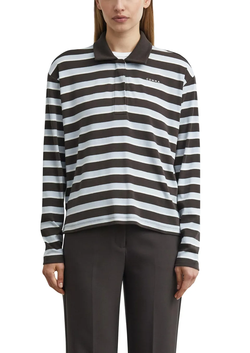 comma-tops-poloshirt-langarm-relaxed-fit-gr-38-mit-logo image 1
