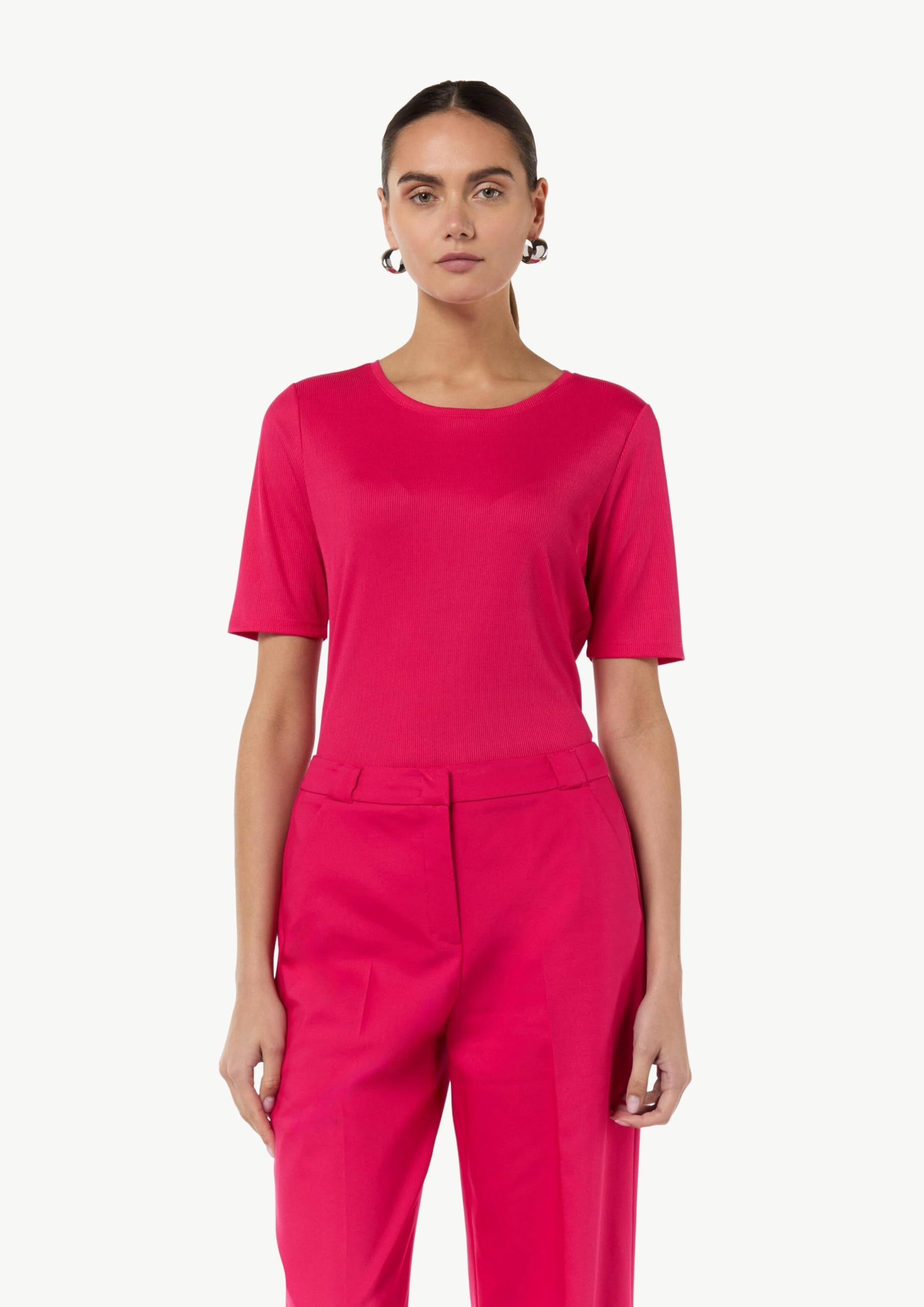 comma-geripptes-t-shirt-rundhals-top-pink image 5