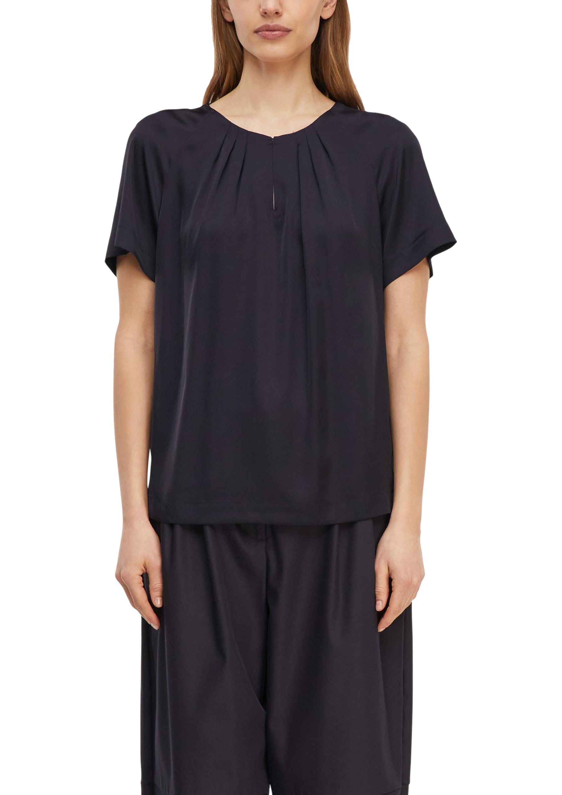 comma-baumwollbluse-kurzarm-faltenfront-schwarz image 1