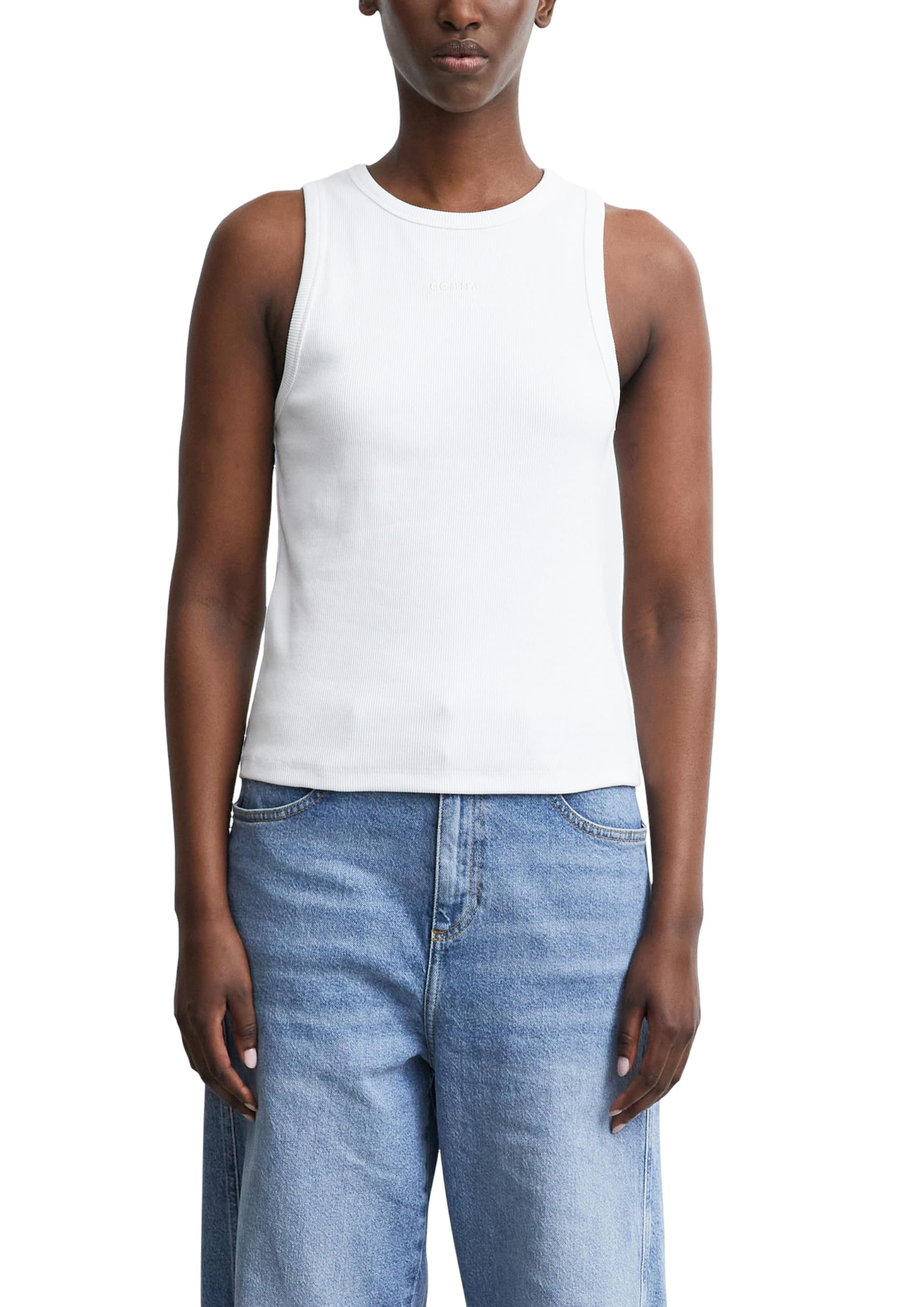 comma-tank-top-baumwollripp-top-schwarz-slim-fit-logo-stickerei image 8