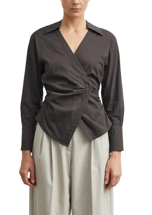 comma-blouses-wickelbluse-baumwollpopeline-beige-tailliert image 1