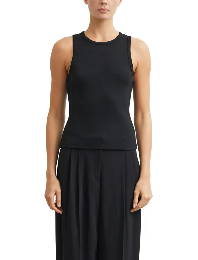 comma-tank-top-baumwollripp-top-schwarz-slim-fit-logo-stickerei image 1