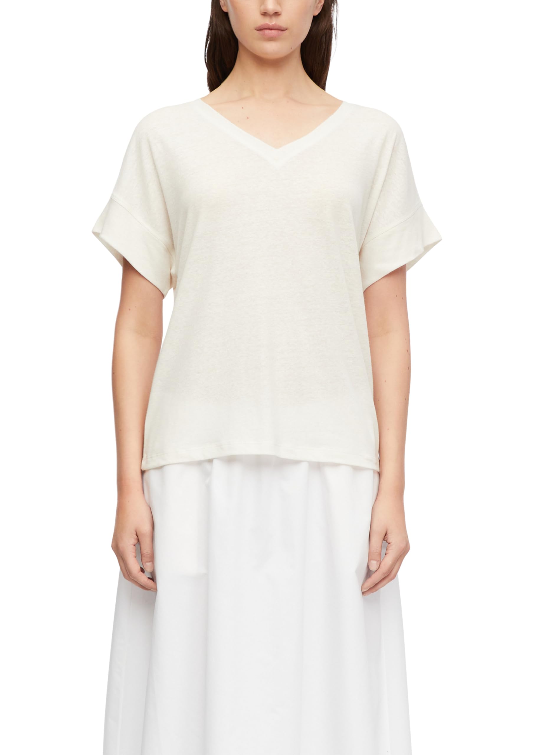comma-t-shirt-leinenmix-v-ausschnitt-creme image 8