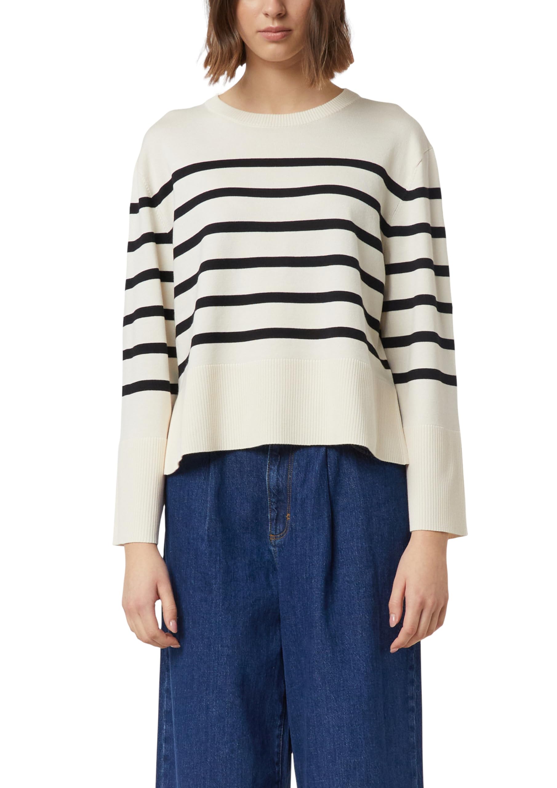 comma-streifenpullover-blau-wei-weite-rmel-strick image 1