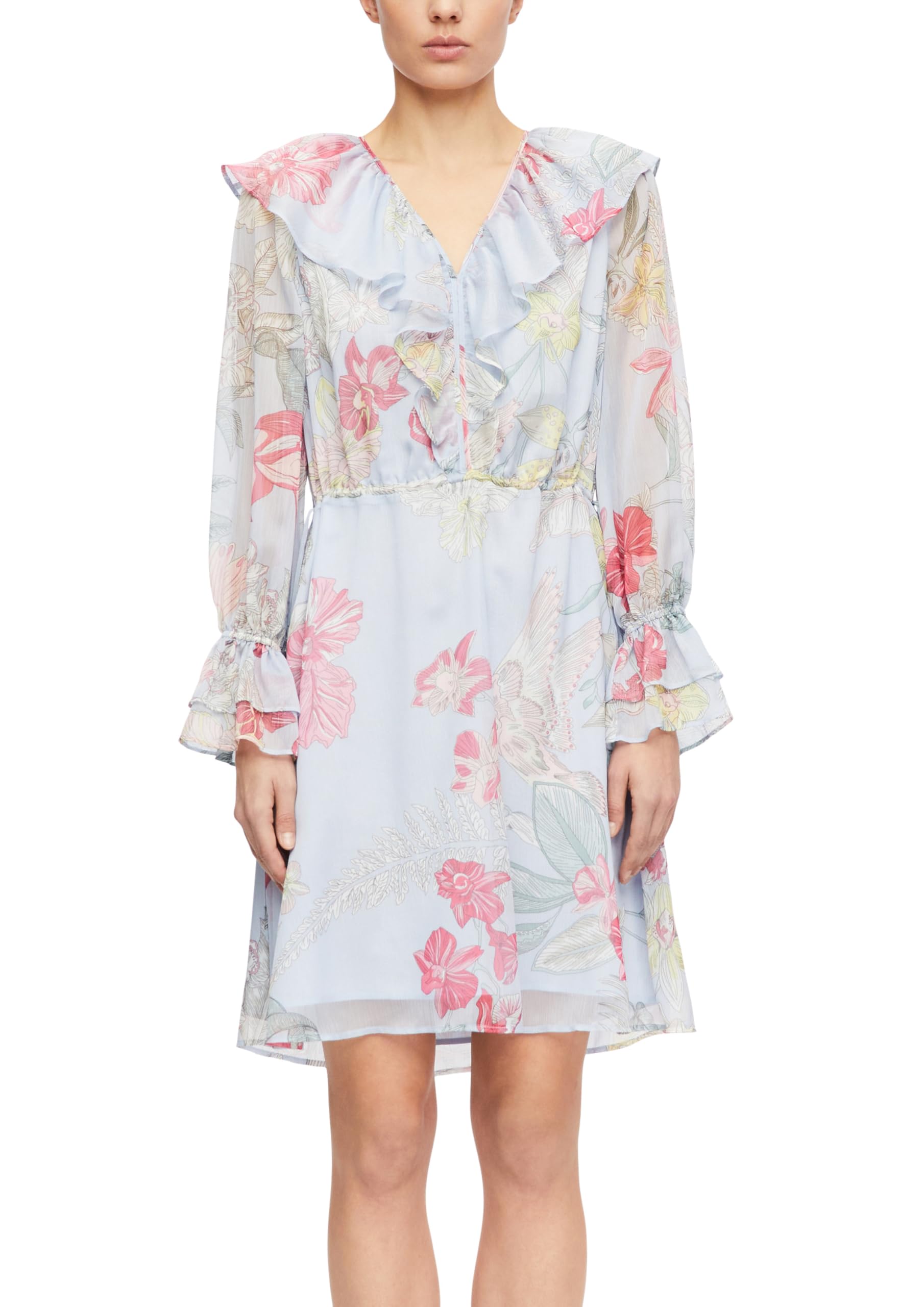 comma-dresses-midikleid-v-ausschnitt-langarm-beige image 1