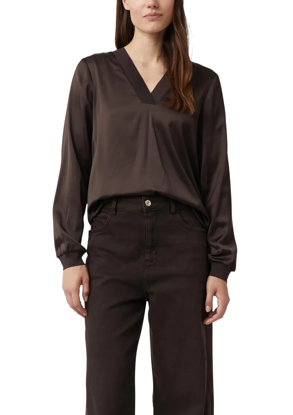 comma-satinbluse-v-ausschnitt-creme-rippdetails-elegant image 1