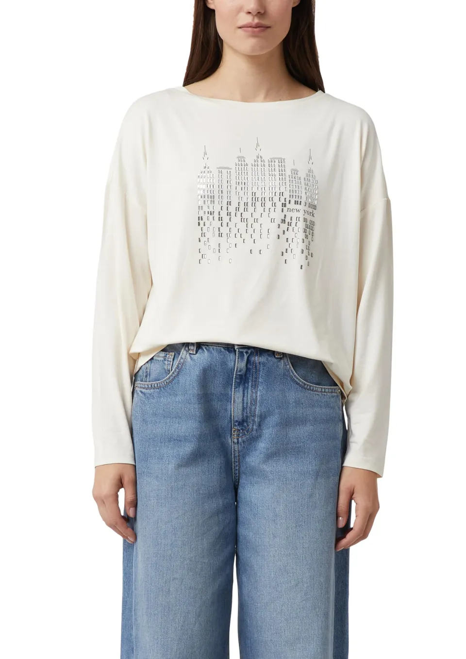 comma-langarmshirt-mit-frontprint-strass-t-shirt-gr-36 image 1