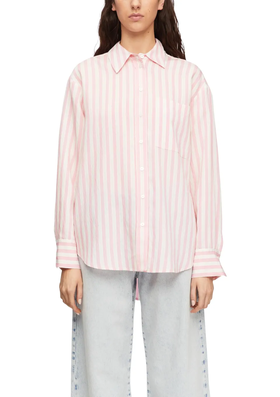 comma-damen-bluse-streifen-hemdkragen-rosa-gr-e-34 image 1