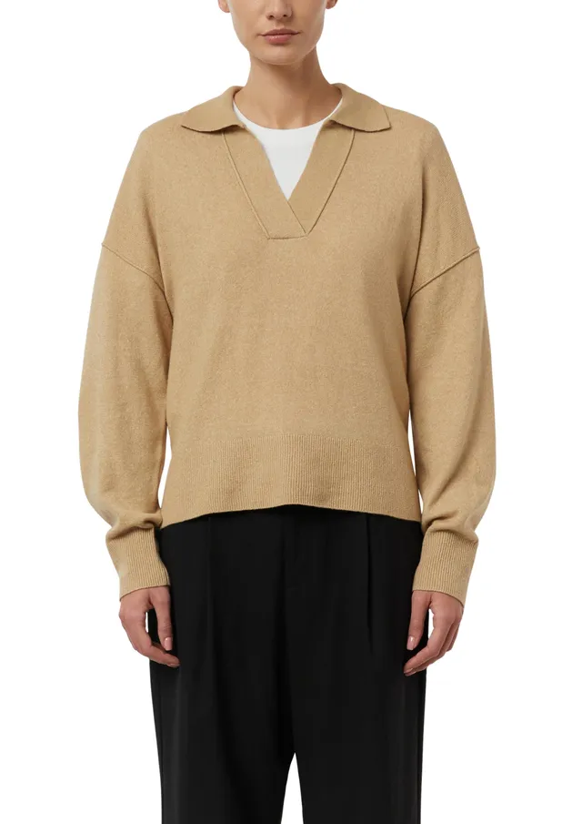 comma-strickpullover-polokragen-relaxed-fit-sandstein image 1