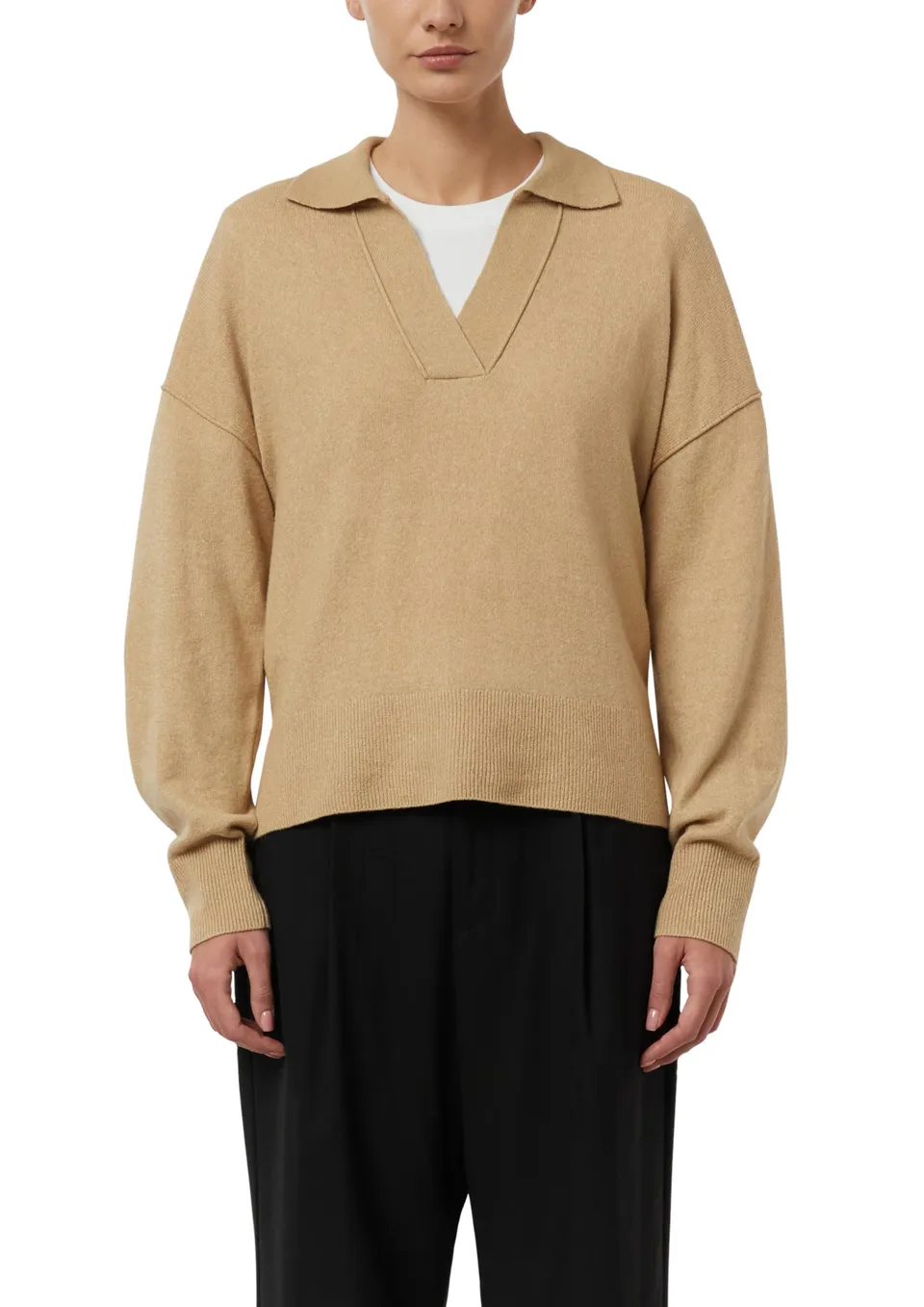 comma-strickpullover-polokragen-relaxed-fit-sandstein image 1