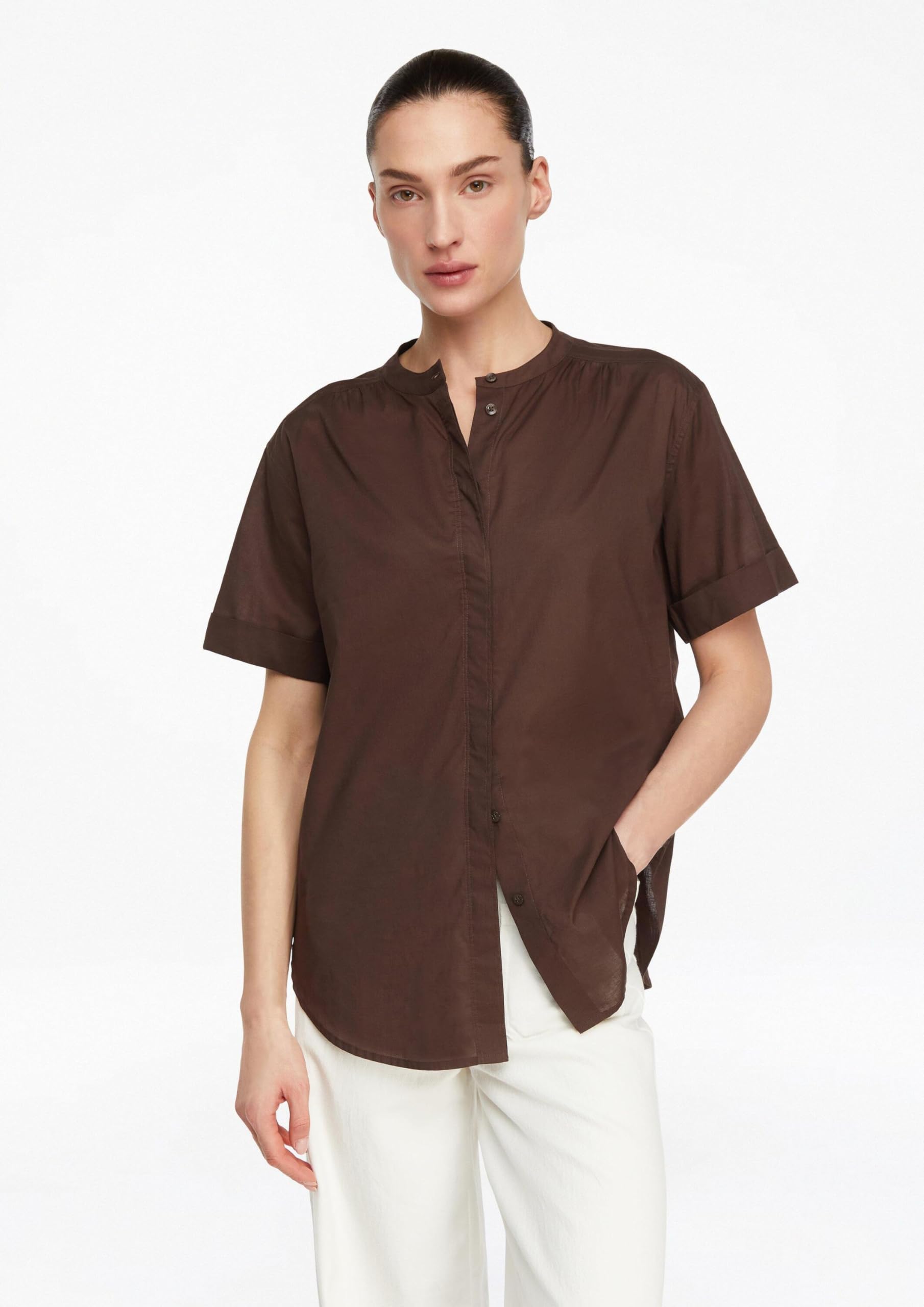 comma-blouses-stehkragen-bluse-kurzarm-baumwolle-damen image 6