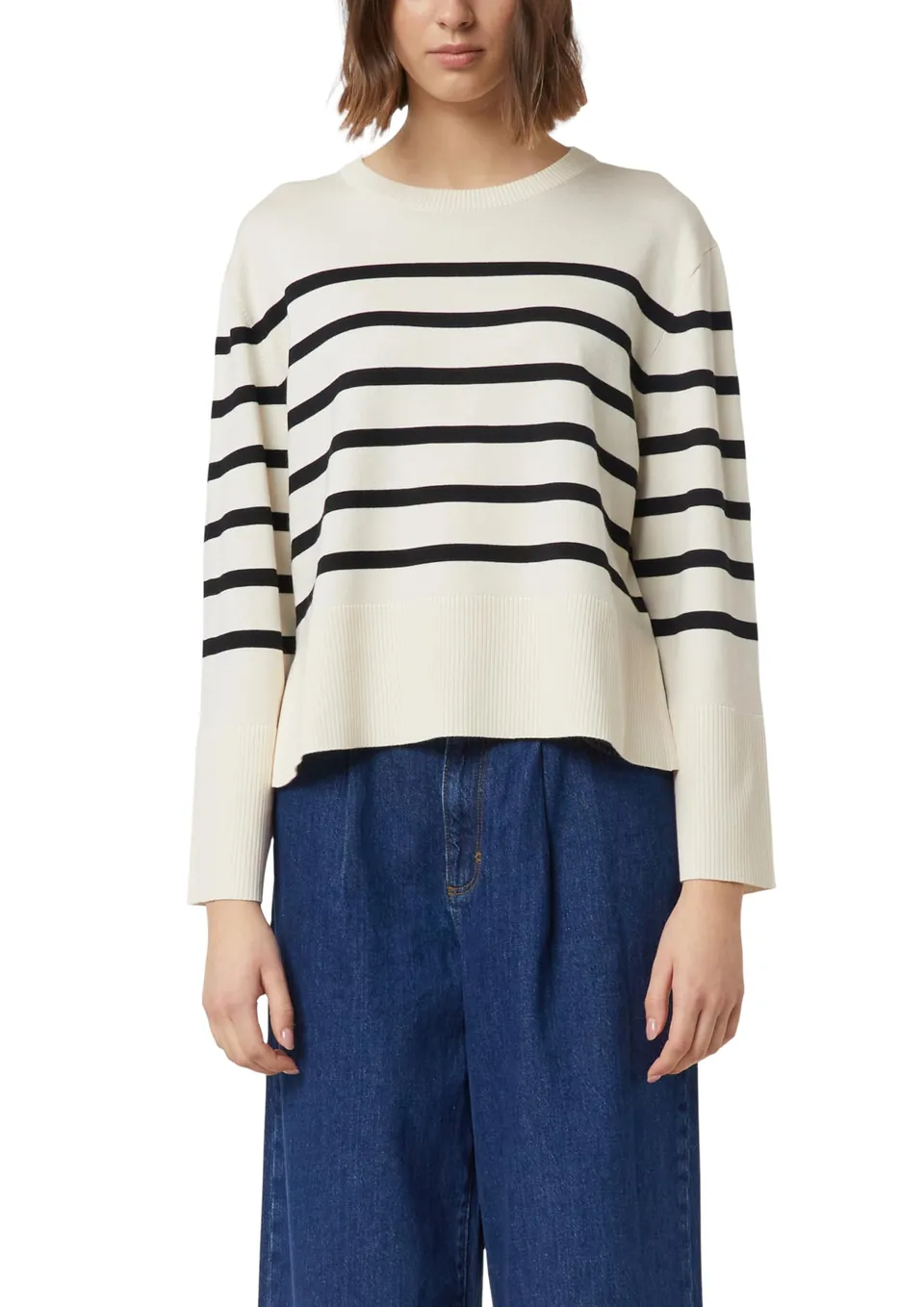 comma-streifenpullover-blau-wei-weite-rmel-strick image 1