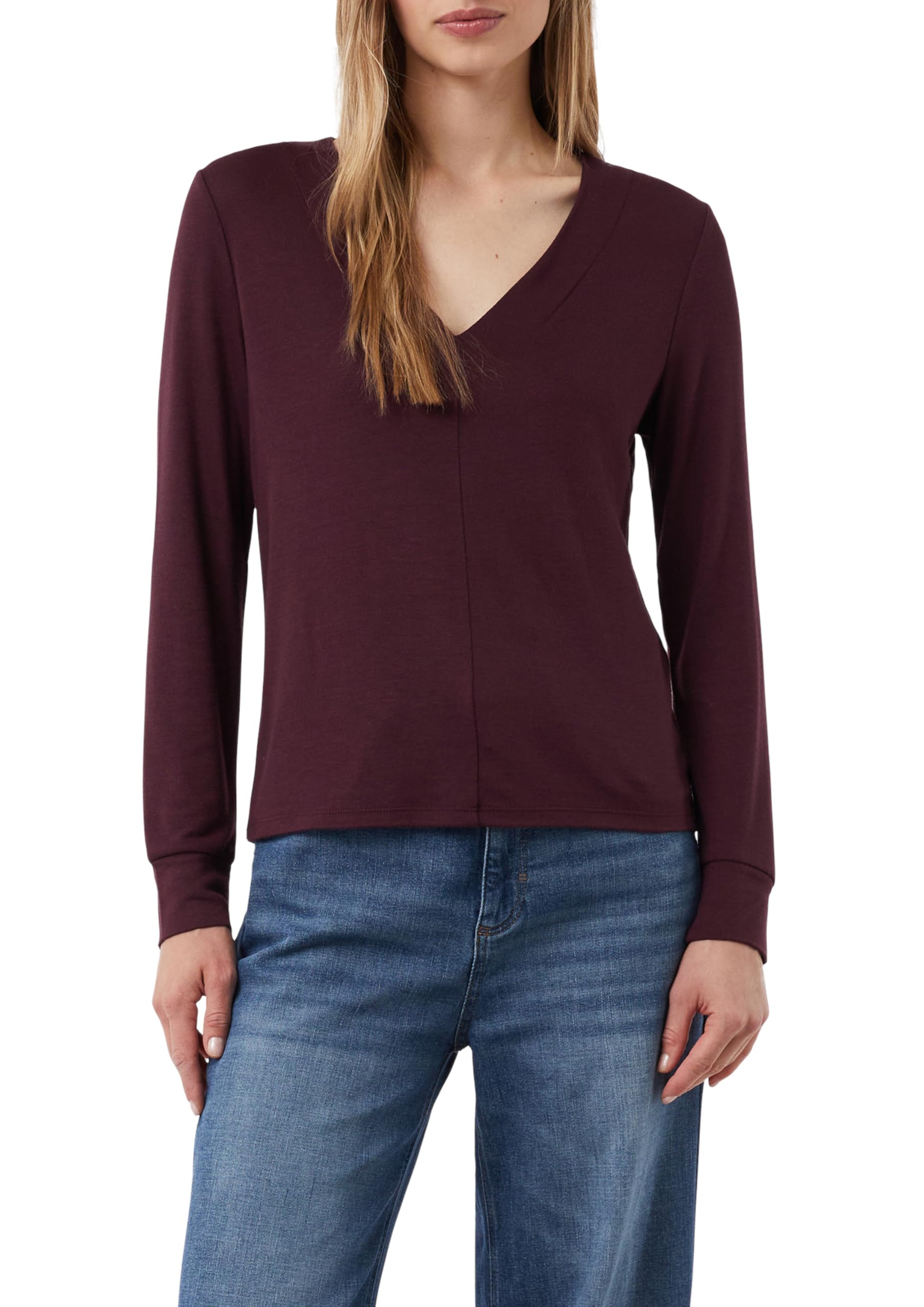 comma-tops-langarmshirt-viskosemix-v-ausschnitt-bordeaux image 1