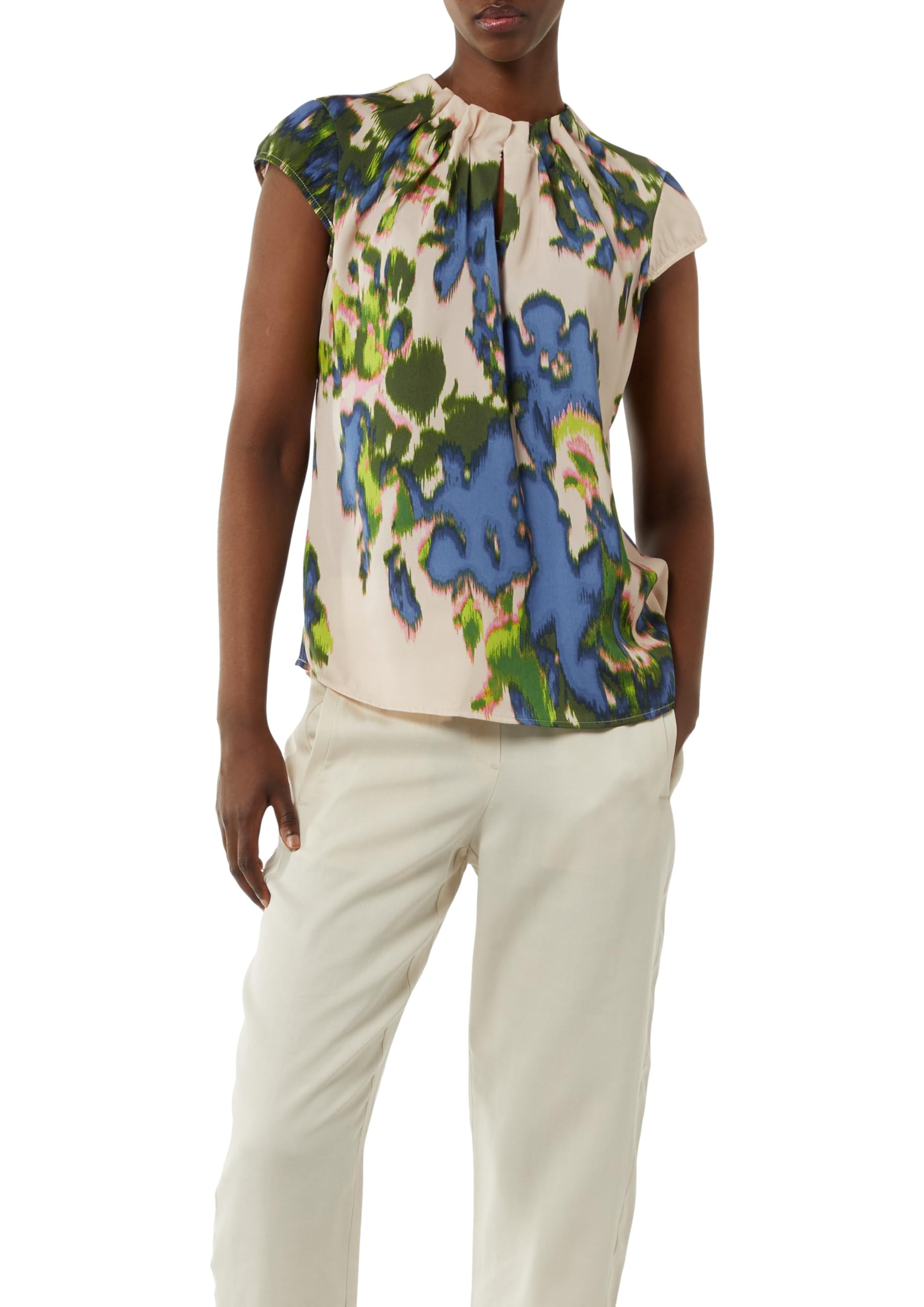 comma-blouses-satinierte-all-over-print-bluse-kurzarm-mit-raffung image 1