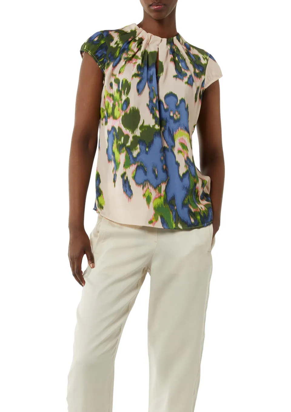 comma-blouses-satinierte-all-over-print-bluse-kurzarm-mit-raffung image 1