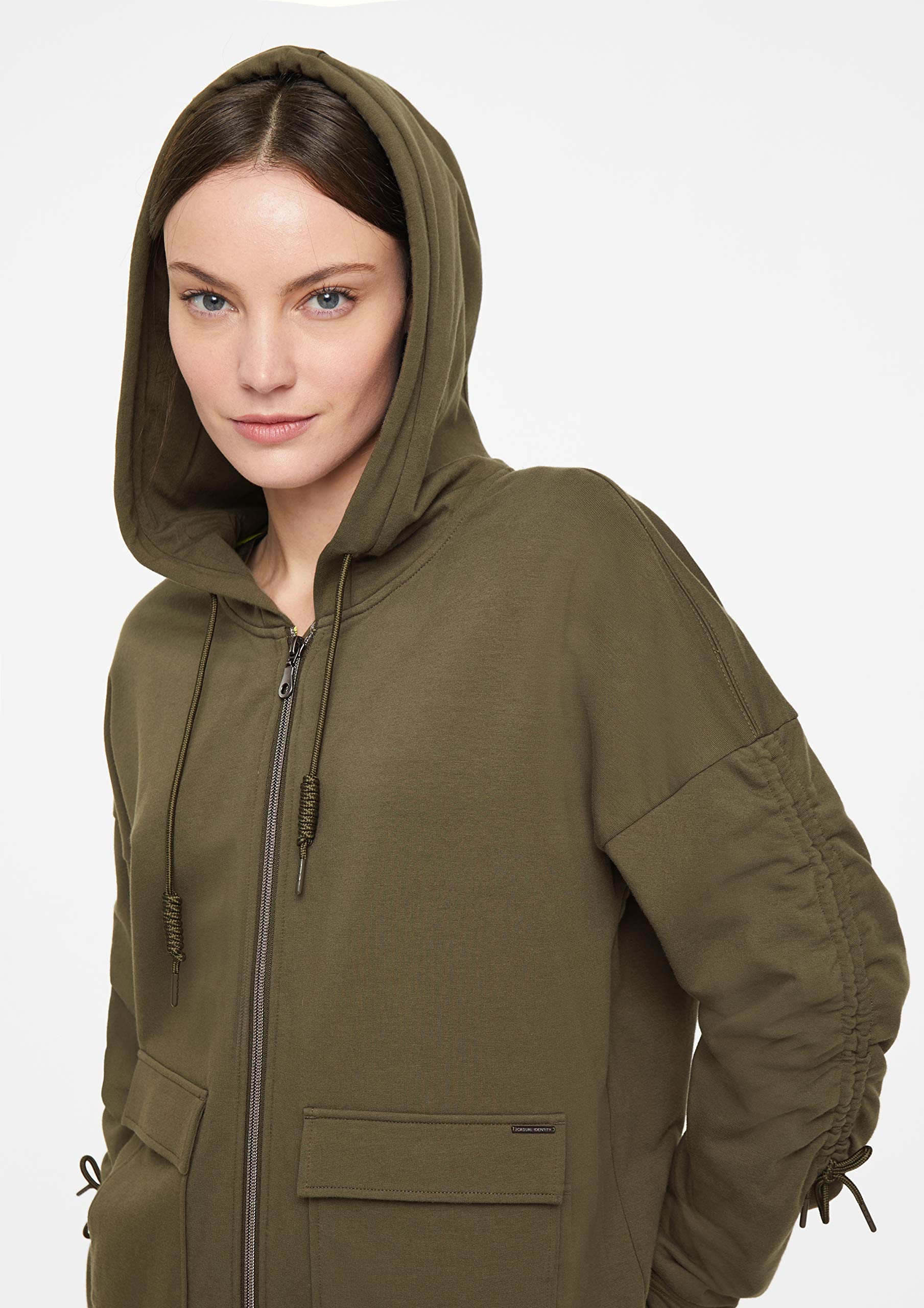 comma-casual-identity-sweatjacke-khaki-kapuze-34 image 3