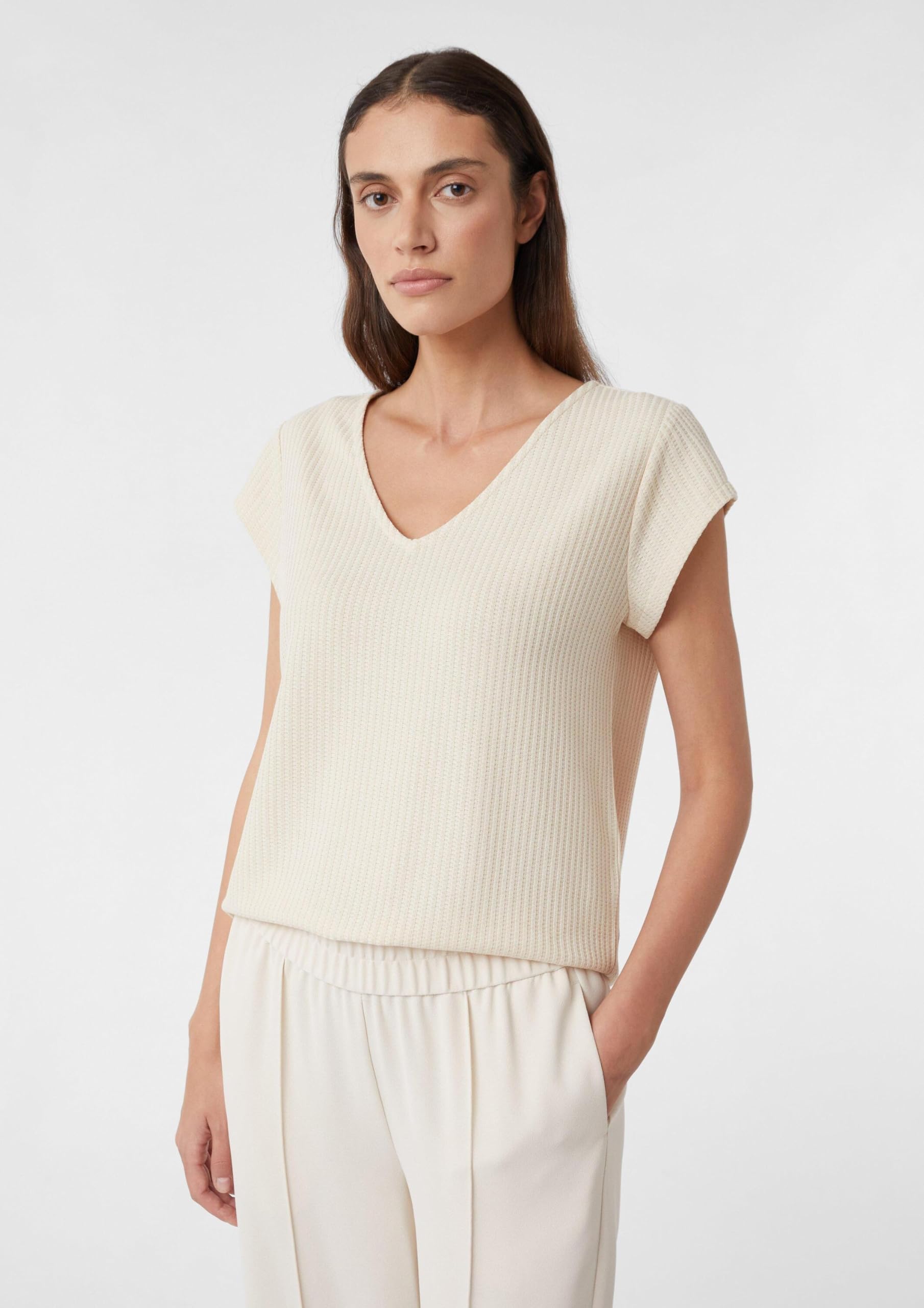 comma-jersey-t-shirt-v-ausschnitt-gr-34-beige-strukturiert image 6