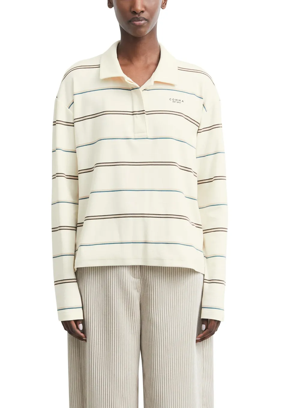 comma-poloshirt-relaxed-fit-jersey-streifen-gr-46 image 1