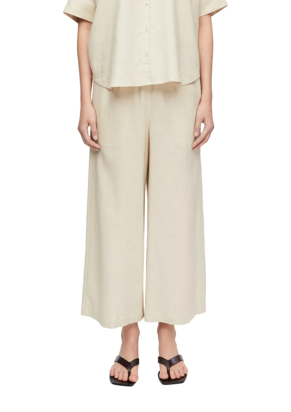 comma-trousers-culotte-gr-beige-viskosemix-streifen image 1