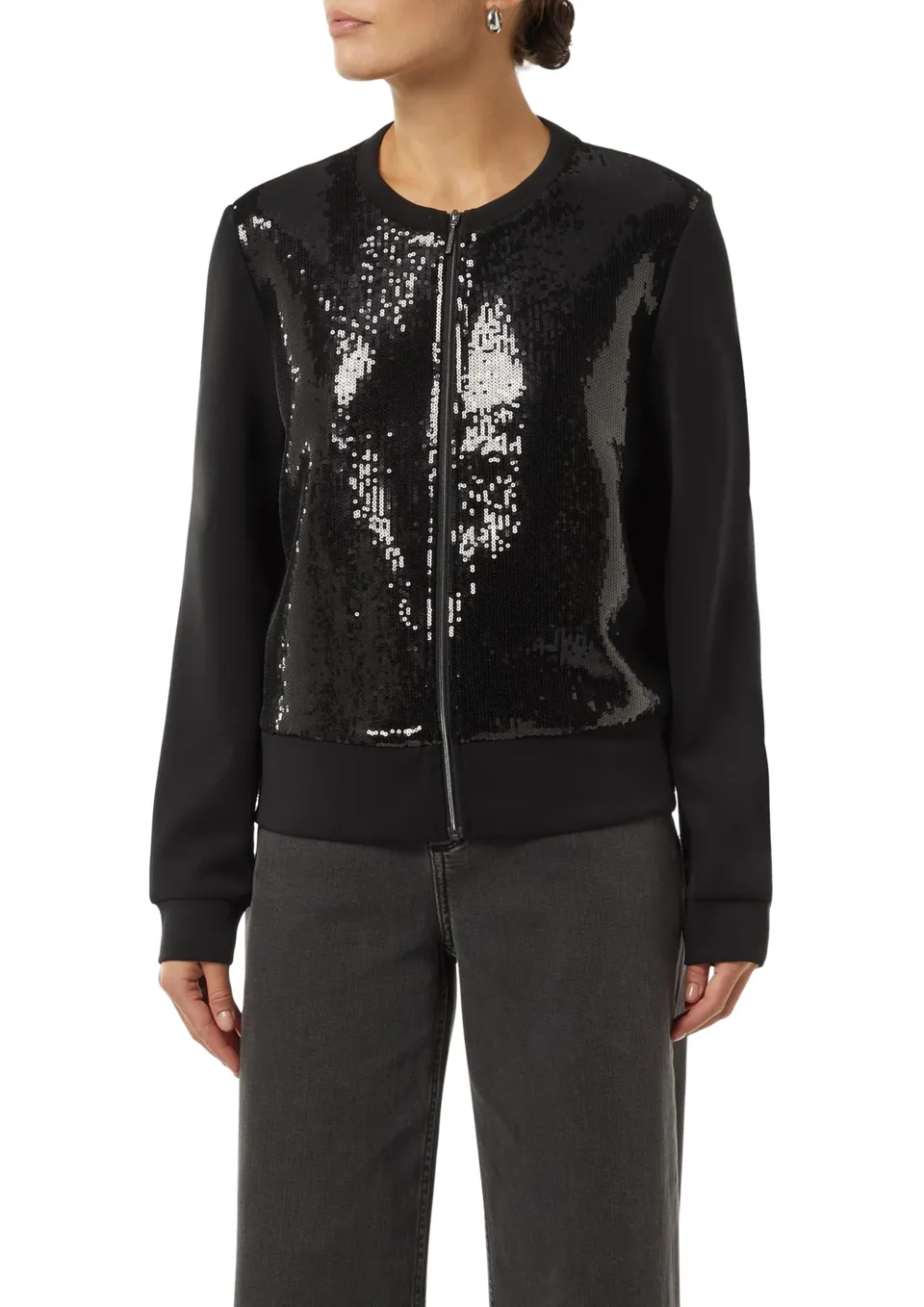 comma-sweat-jacke-gr-44-schwarz-pailletten-besatz image 1