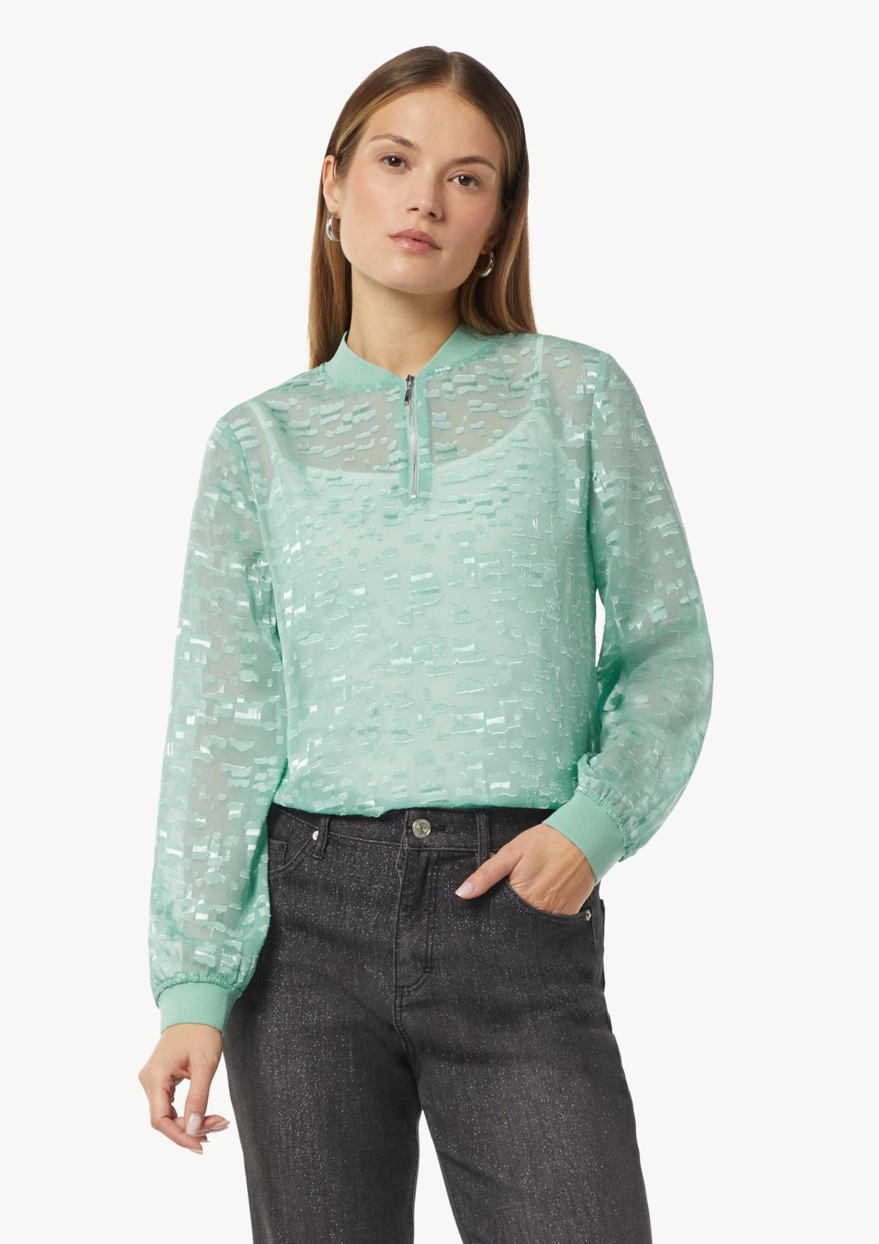 comma-jacquard-bluse-zip-ausschnitt-transparent-minze image 6