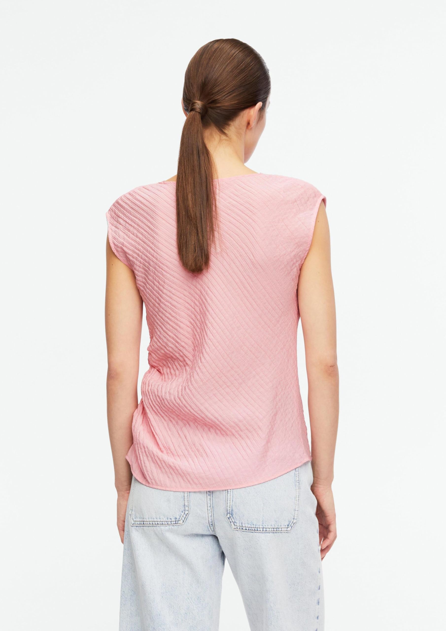 comma-blouses-seersucker-raffung-wasserfall-bluse-rosa-kurzarm image 7