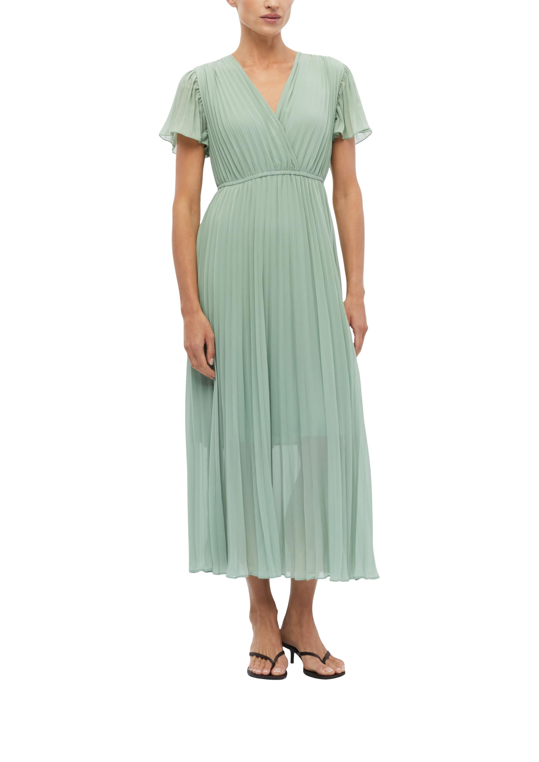 comma-dresses-midikleid-plissee-v-ausschnitt-fl-gelarm image 1