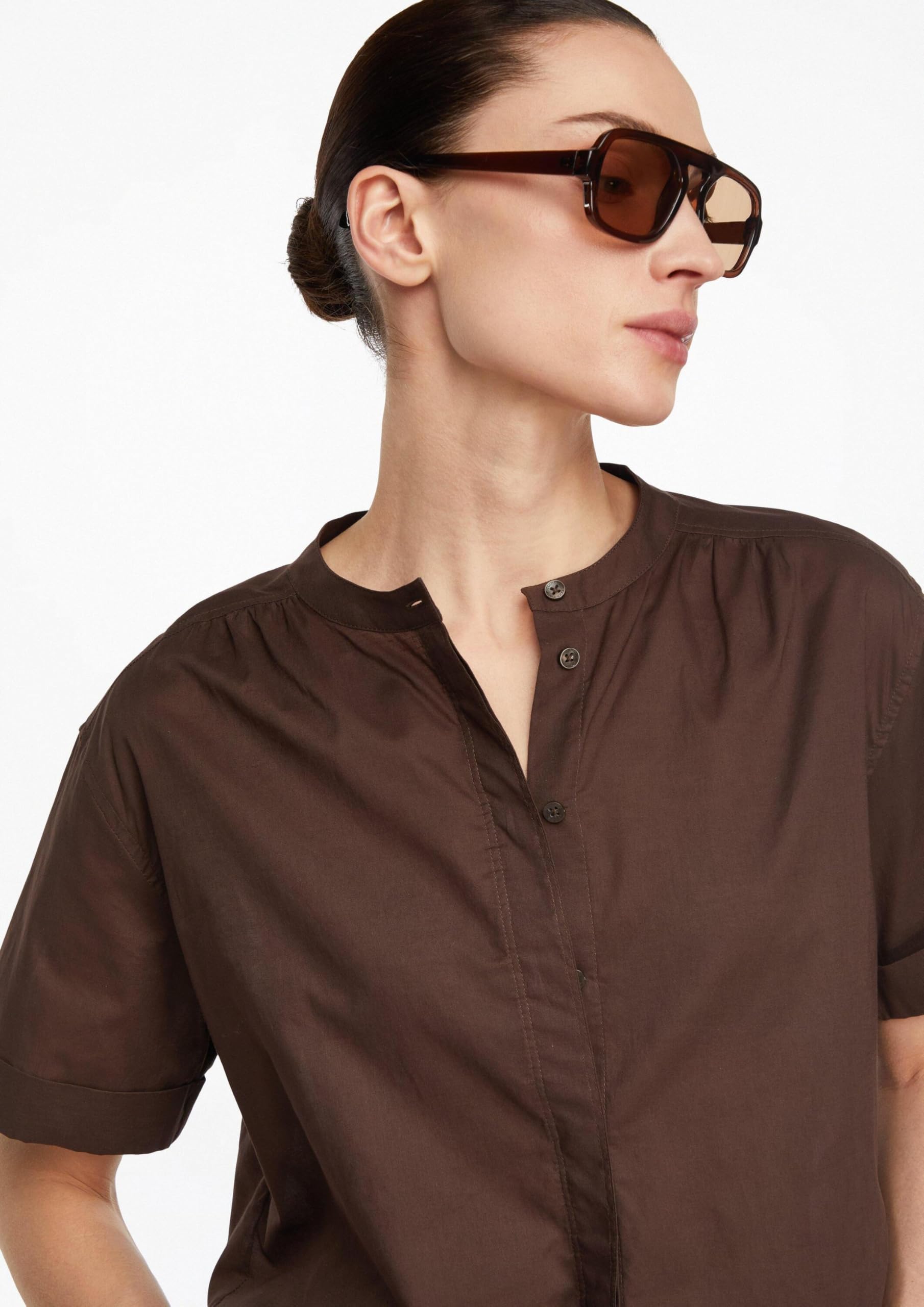 comma-blouses-stehkragen-bluse-kurzarm-baumwolle-damen image 3