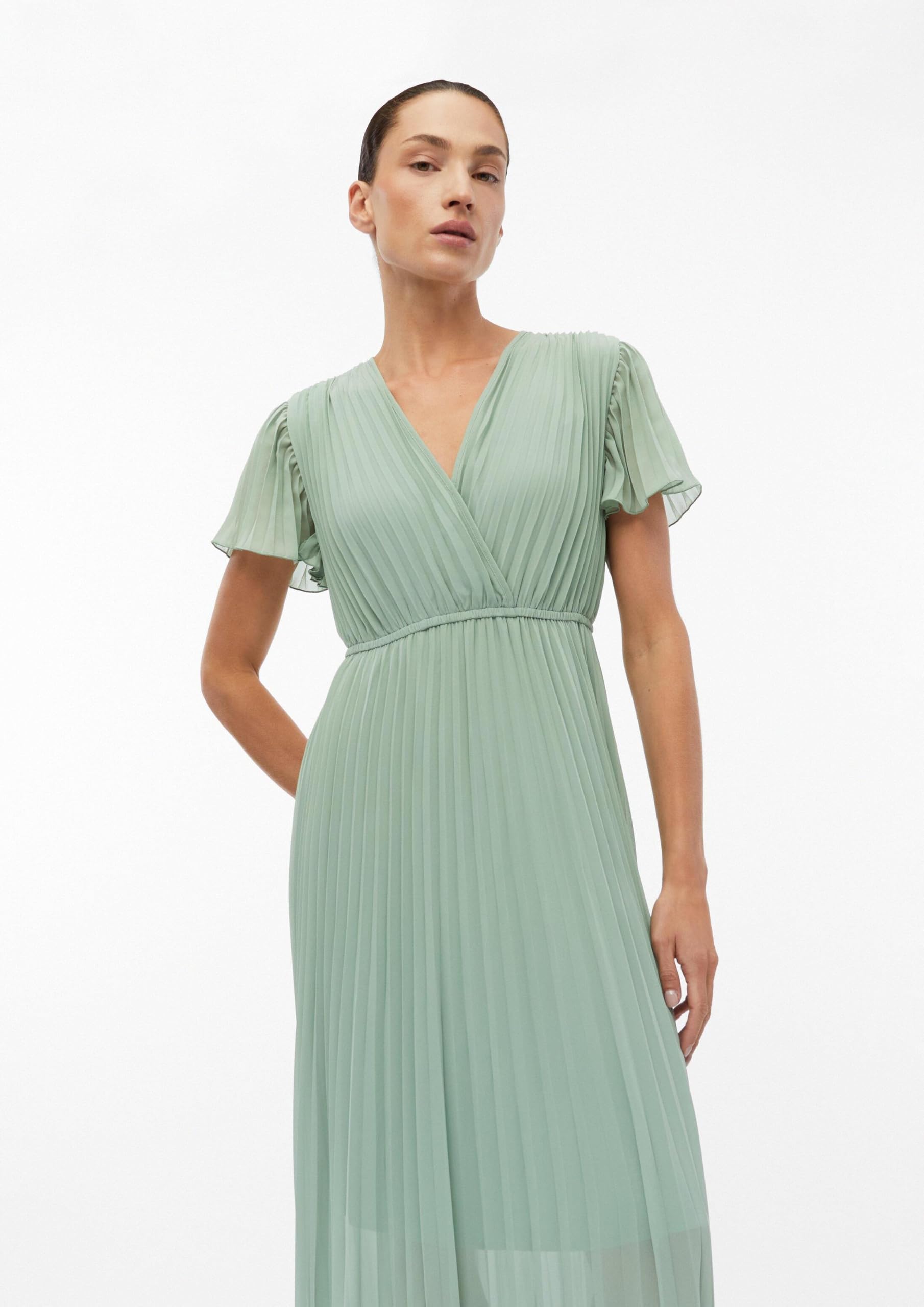comma-dresses-midikleid-plissee-v-ausschnitt-fl-gelarm image 5