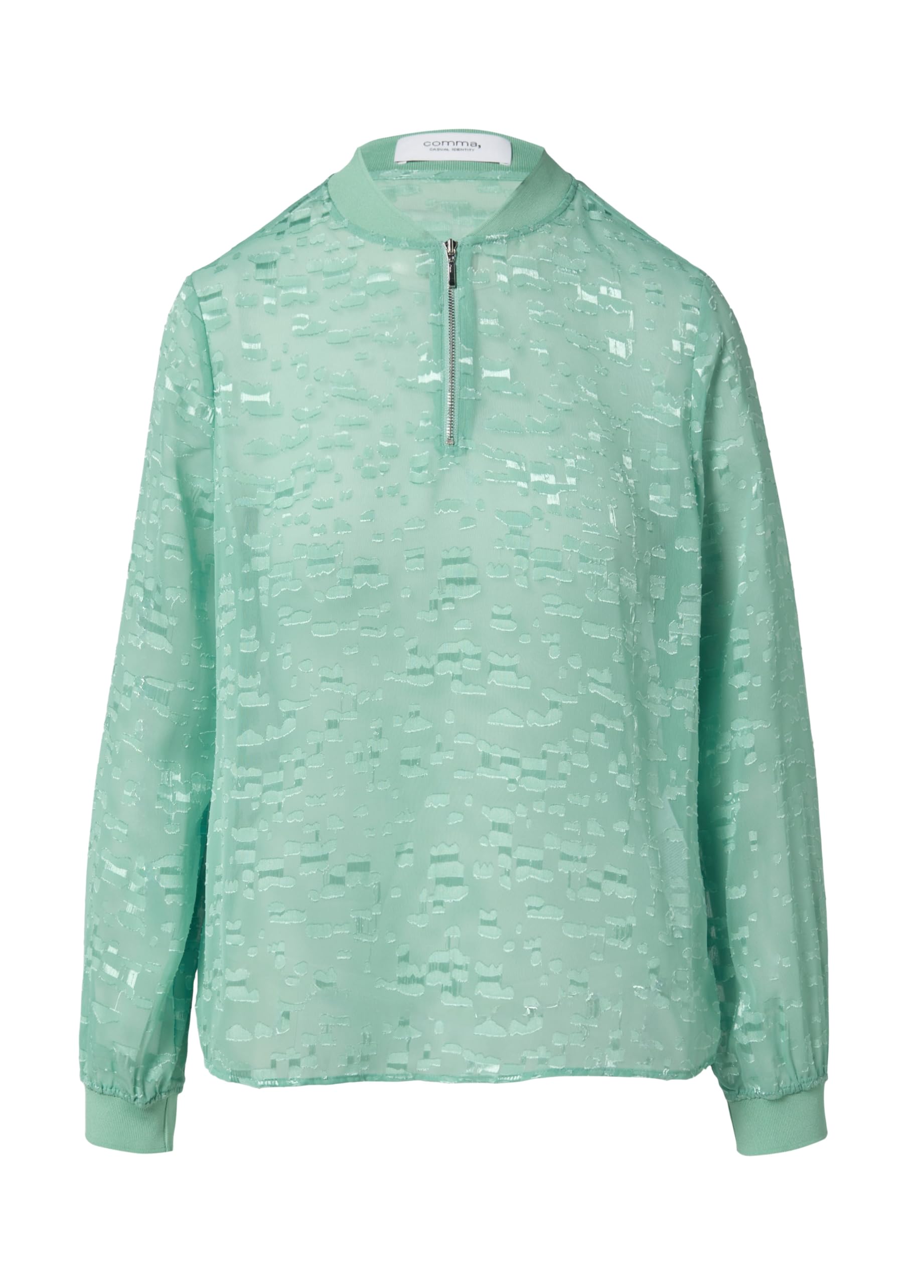 comma-jacquard-bluse-zip-ausschnitt-transparent-minze image 3