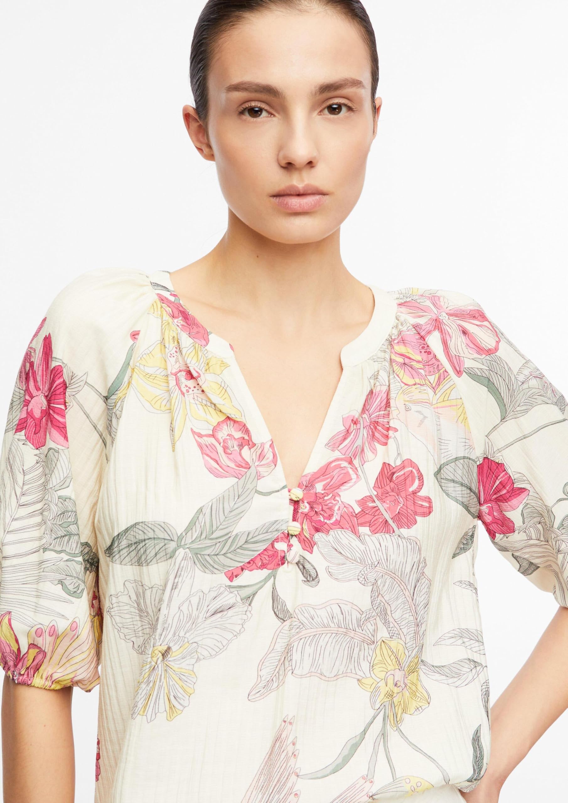 comma-bluse-tunika-ausschnitt-kurzarm-abstrakt-beige-gr-46 image 3
