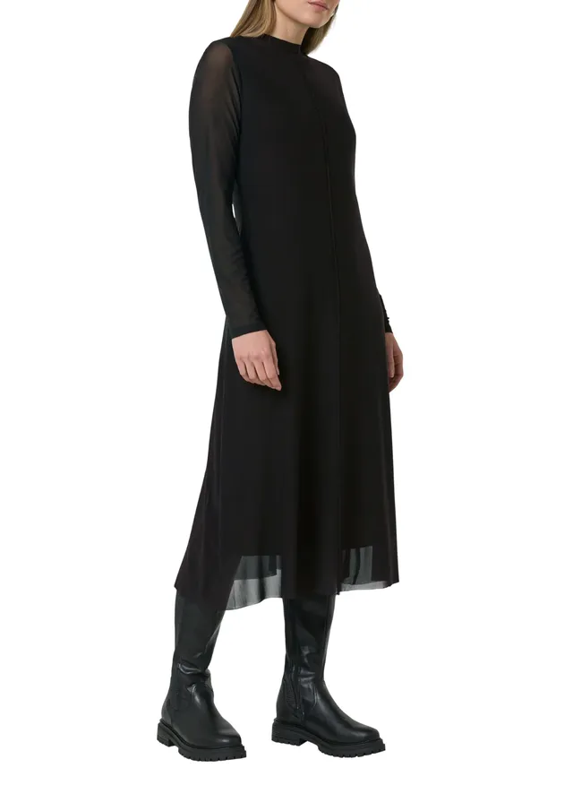 comma-midi-kleid-damen-mesh-stehkragen-schwarz image 1