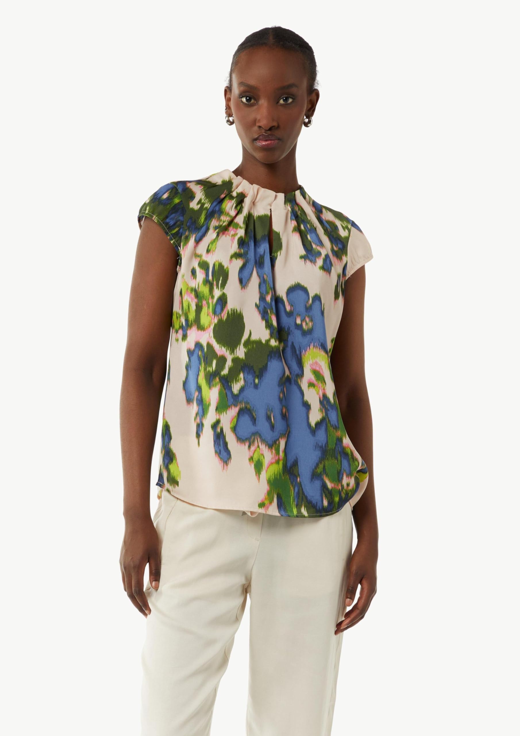 comma-blouses-satinierte-all-over-print-bluse-kurzarm-mit-raffung image 5