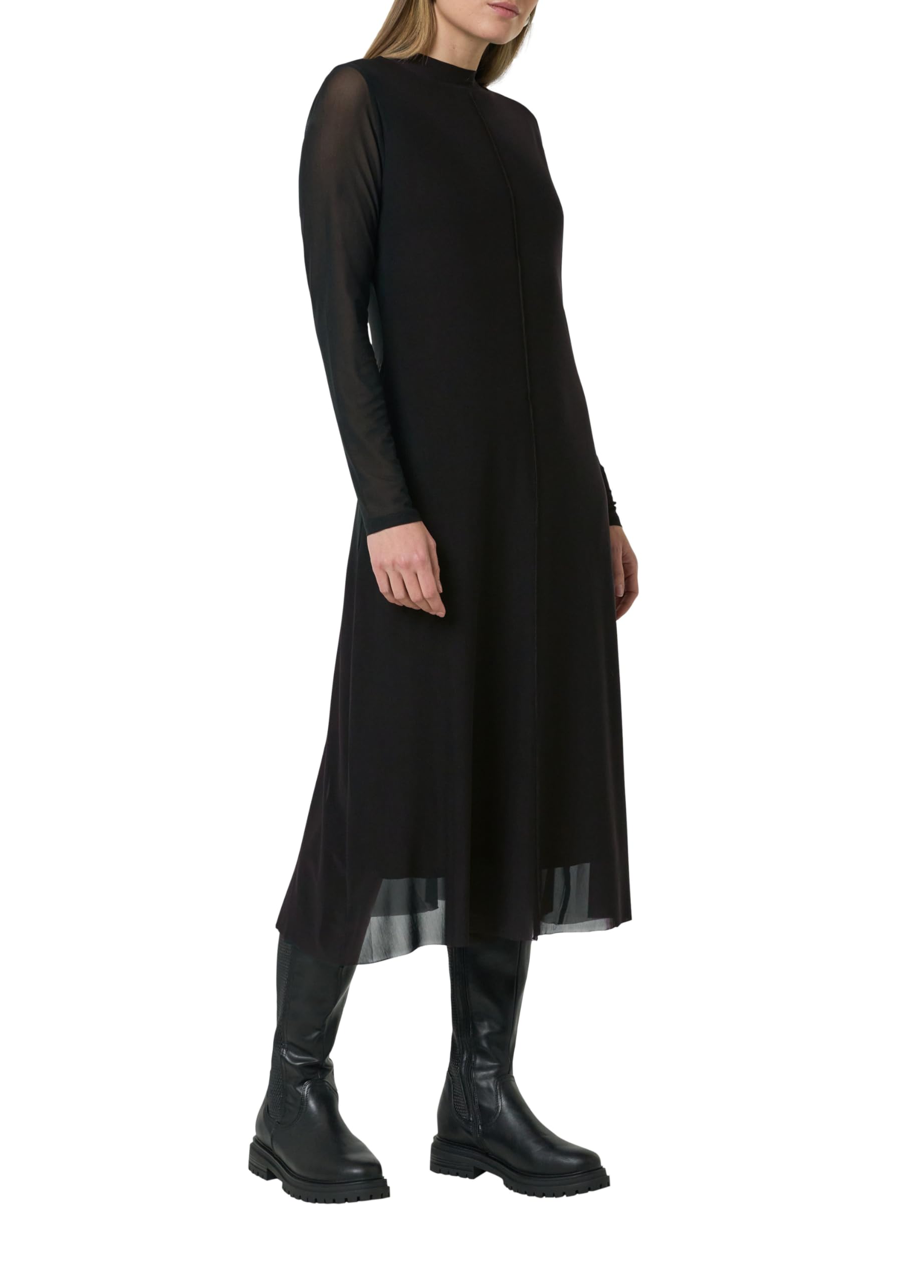 comma-midi-kleid-damen-mesh-stehkragen-schwarz image 1
