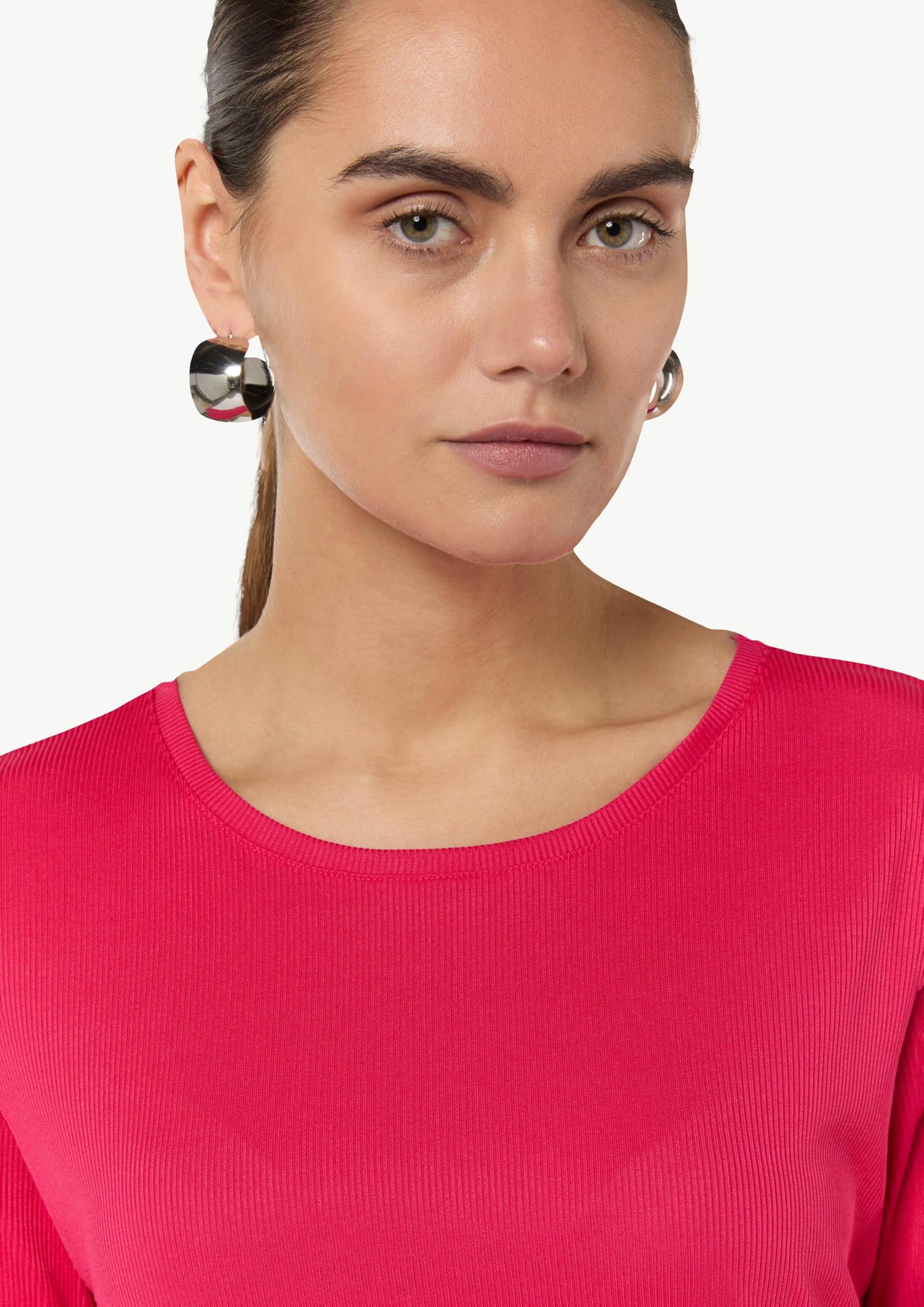 comma-geripptes-t-shirt-rundhals-top-pink image 3