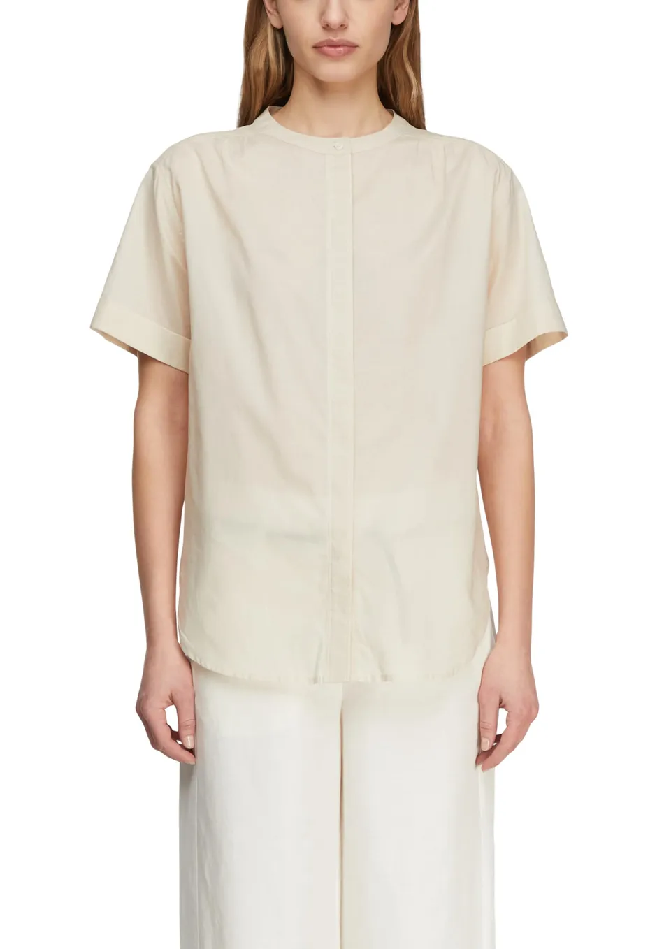 comma-blouses-kurzarm-bluse-baumwolle-stehkragen-damen image 1