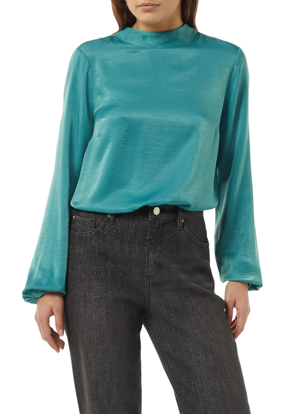 comma-viskosemix-bluse-mit-bindedetail-bluse-gr-46-t-rkisblau image 1