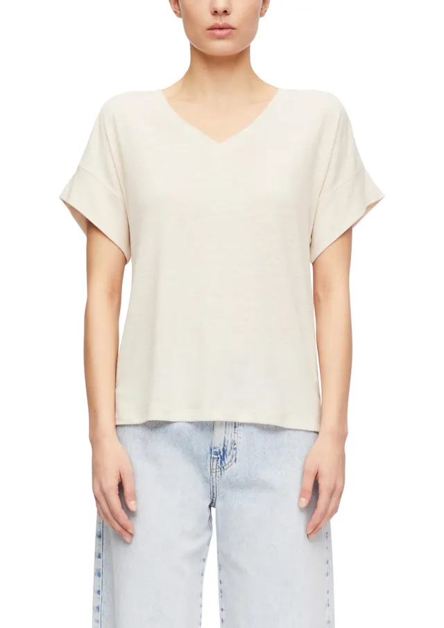 comma-t-shirt-leinenmix-v-ausschnitt-creme image 1
