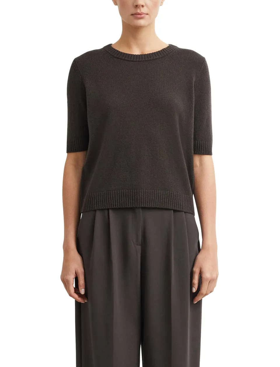 comma-knitwear-strickpullover-kurzarm-dunkelbraun-gr-34 image 1