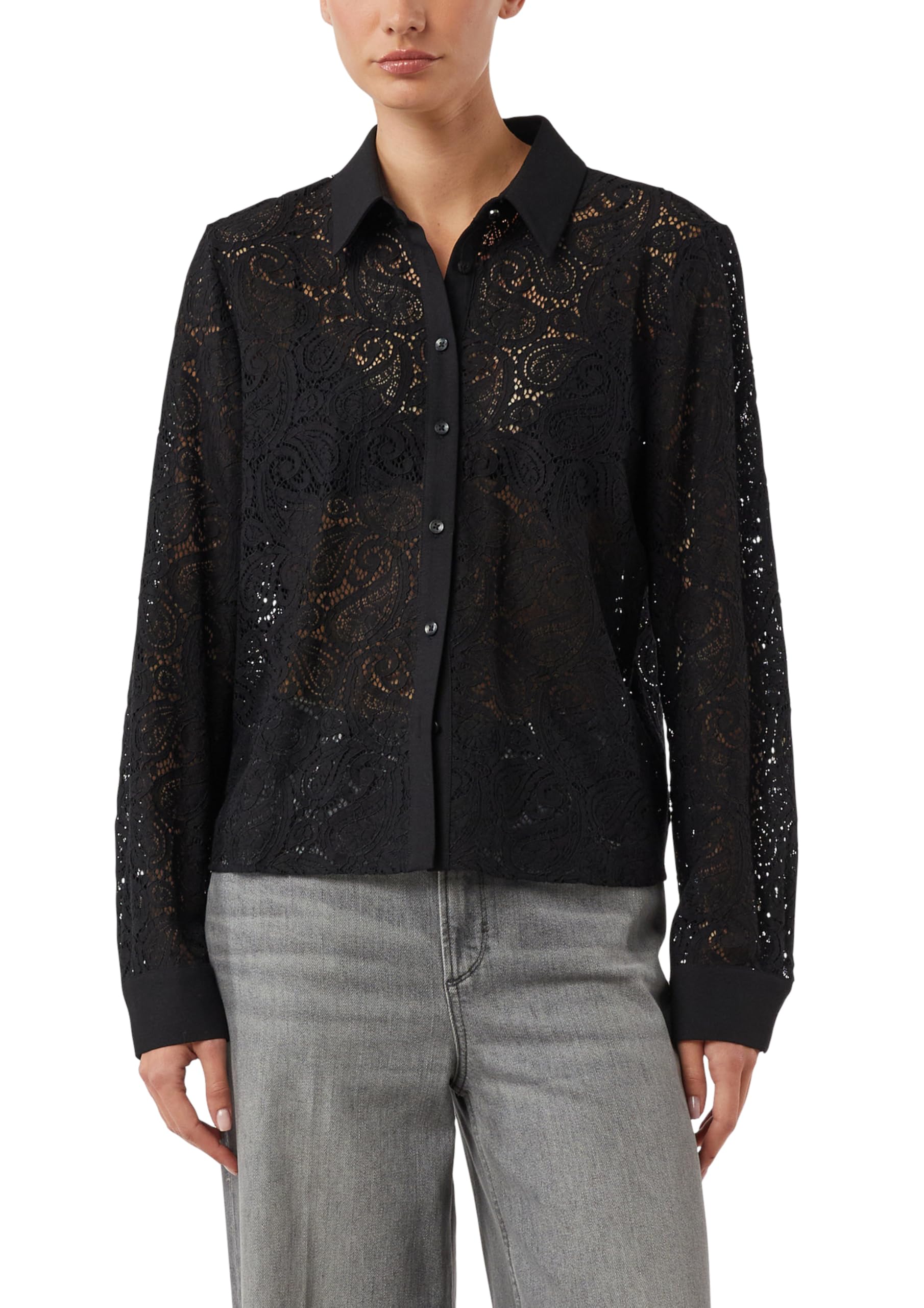 comma-blouses-spitzen-hemdbluse-gr-e-36-semitransparent image 1