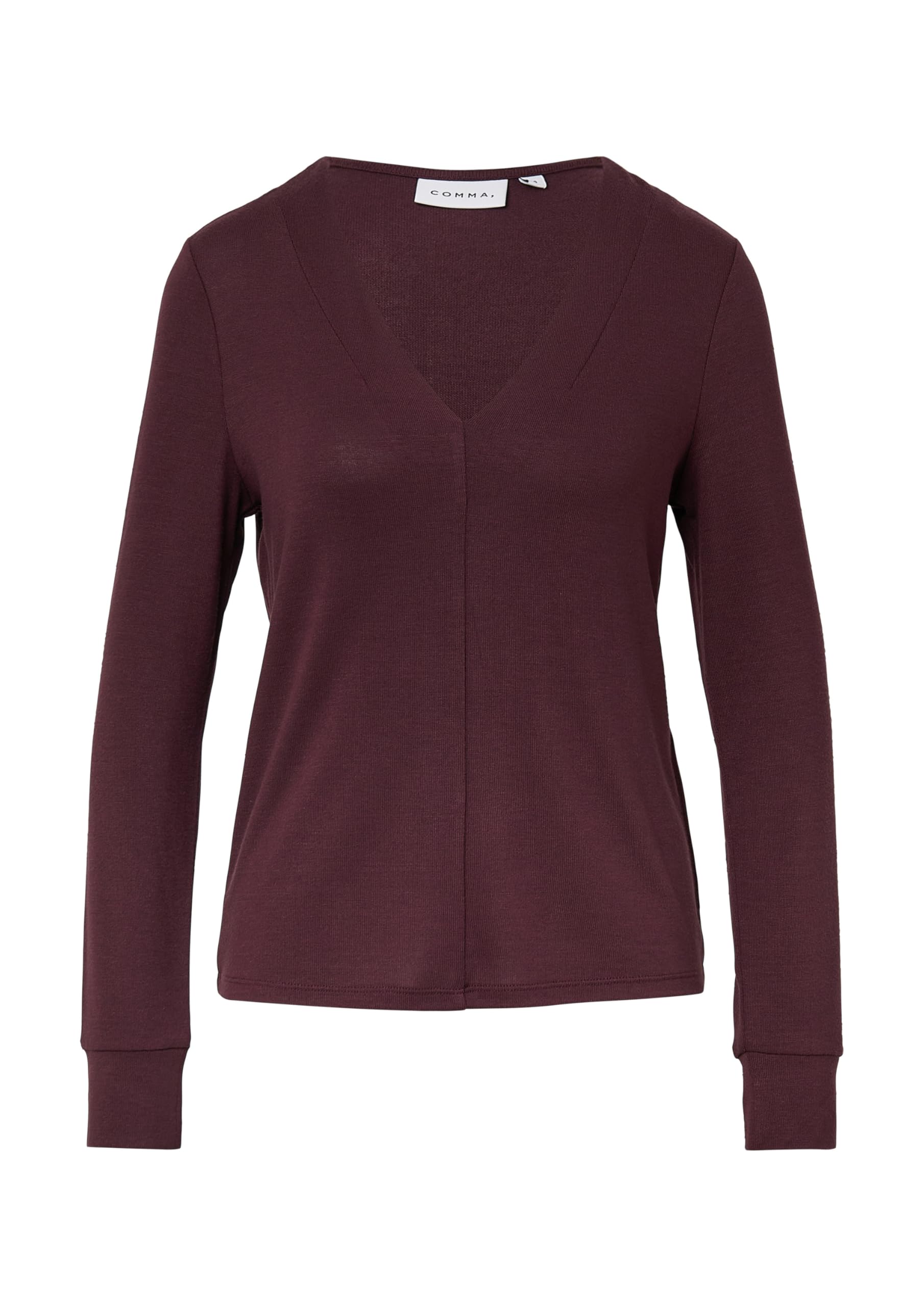 comma-tops-langarmshirt-viskosemix-v-ausschnitt-bordeaux image 3